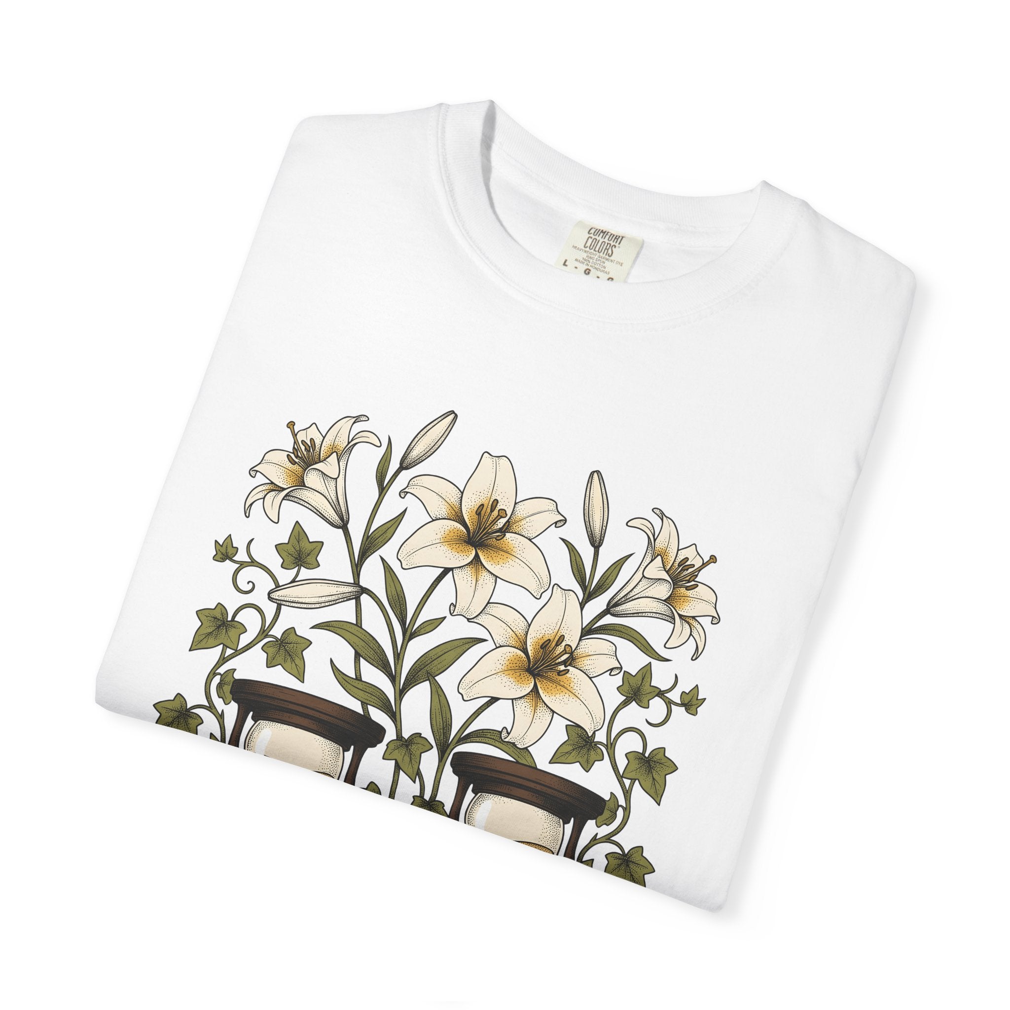 Lily Clock Shirt Holiday Garden Gift Women Plant Tee Floral Clock T-Shirt Vacation Fan Botanical Tshirt Yard Graphic Antique Creeper Tshirt