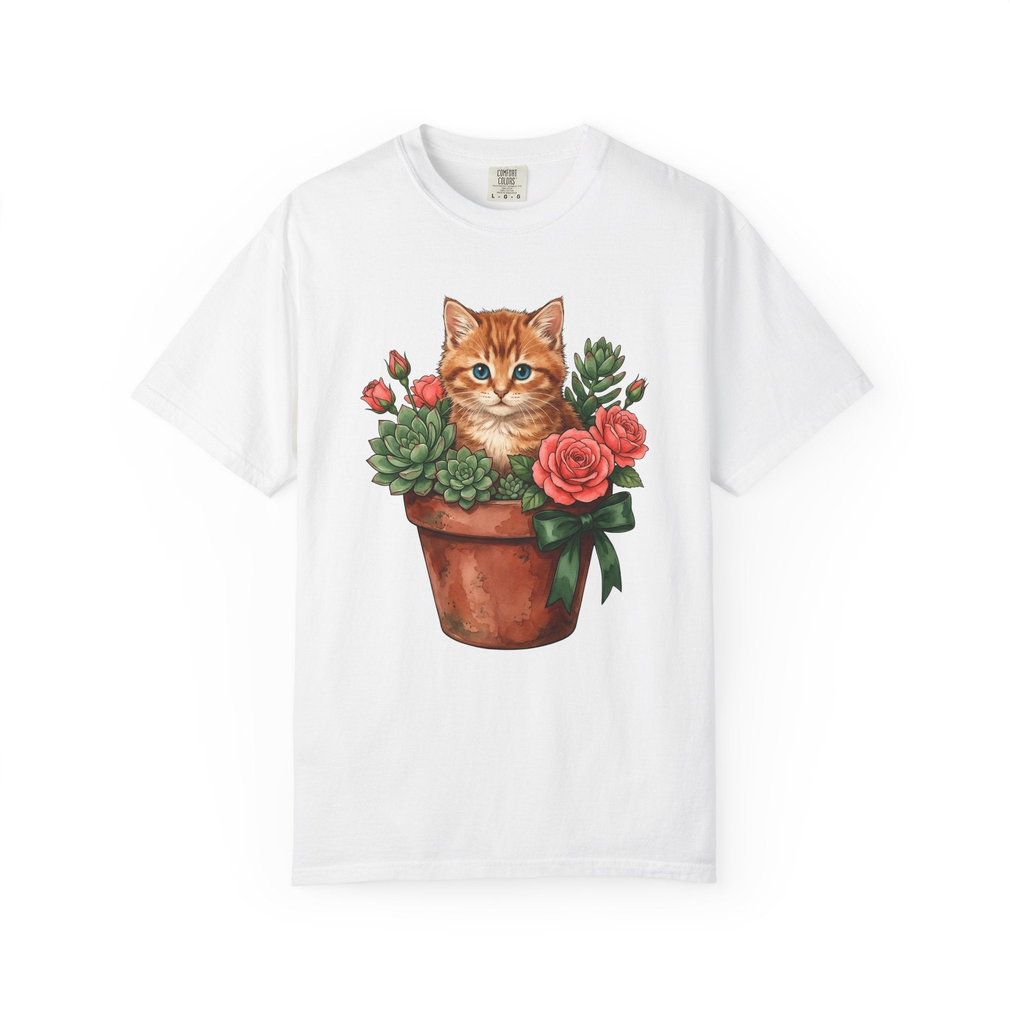 Marmalade Cat Shirt Cat Greenery Gift Women Pastel Tee Tabby Cat T-Shirt Cat Fan Fancy Cat Tshirt Botanical Graphic Leaves Houseplant Tshirt