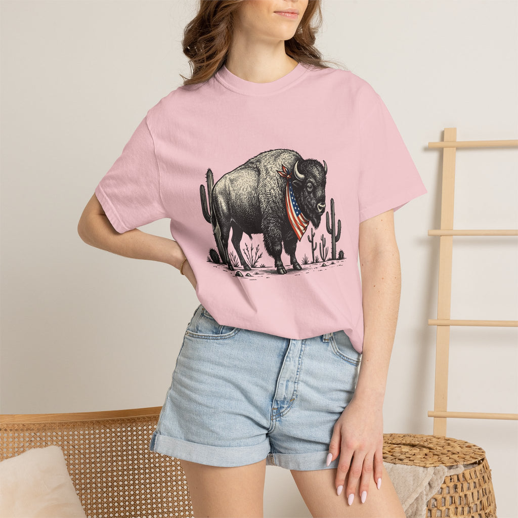 Bison Drawing Shirt America Ranch Gift Women Old School Tee Buffalo T-Shirt American Fan Vintage Tshirt Ranch Graphic Line Art Prickly Pear