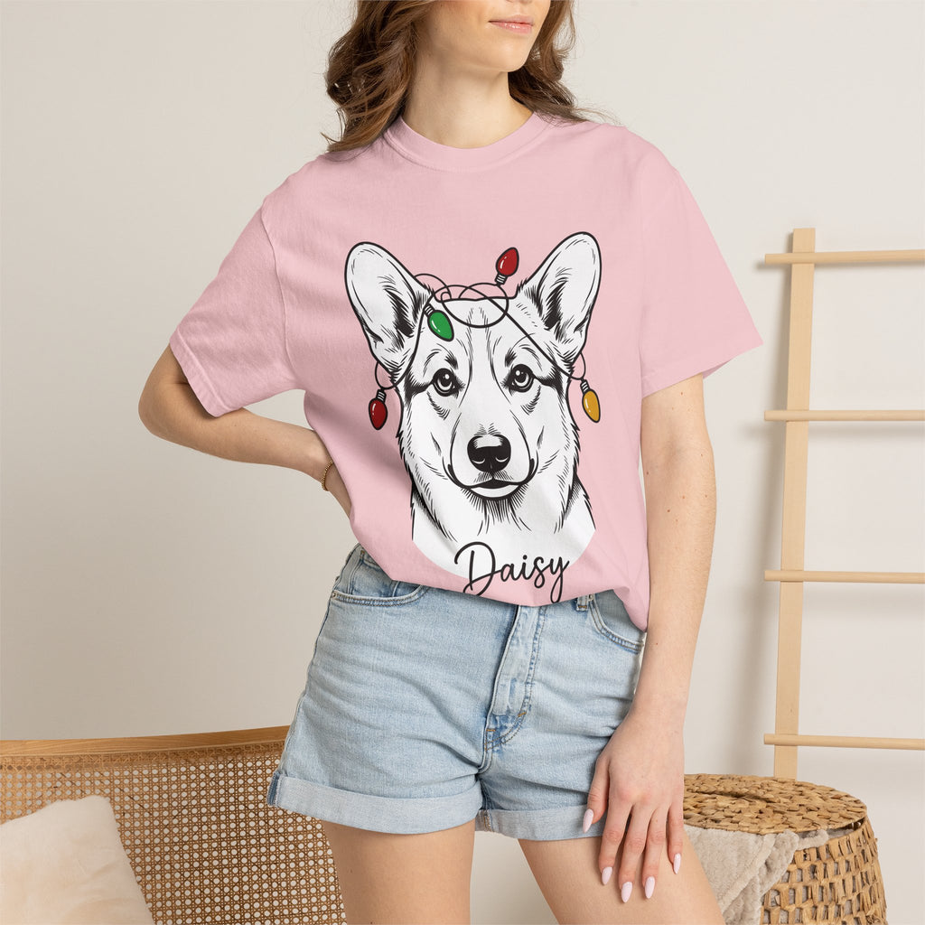 Corgi Pet Shirt Dog Winter Gift Women Cartoon Tee Puppy T-Shirt Dog Fan Canine Tshirt Winter Graphic Clean Xmas Lights Tshirt