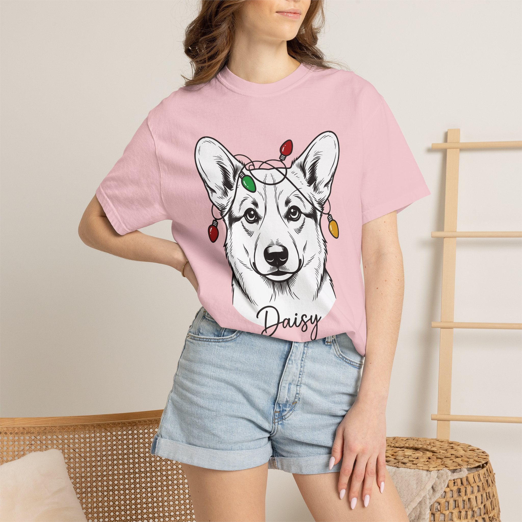 Corgi Pet Shirt Dog Winter Gift Women Cartoon Tee Puppy T-Shirt Dog Fan Canine Tshirt Winter Graphic Clean Xmas Lights Tshirt