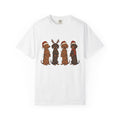 Dachshund Pups Shirt Christmas Animal Gift Women Anime Tee Wiener Dog T-Shirt Xmas Fan Cartoon Tshirt Creature Graphic Doodle Festive Hats