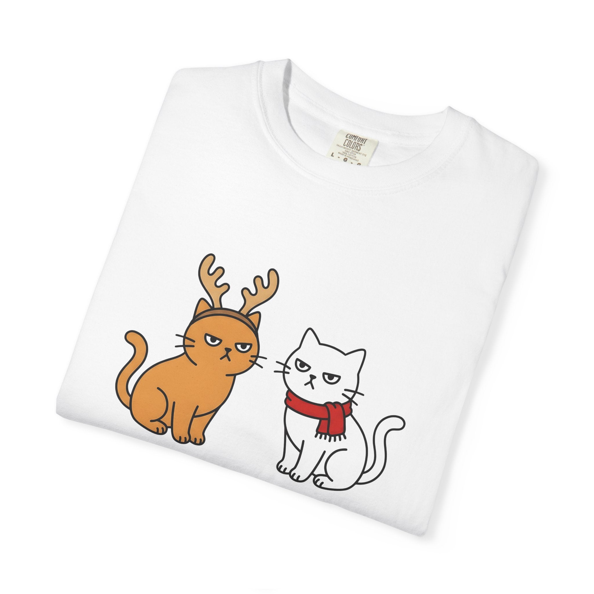 Cat Couple Shirt Christmas Animals Gift Women Comic Tee Kitty Couple T-Shirt Xmas Fan Feline Tshirt Cartoon Graphic Illustration Simple