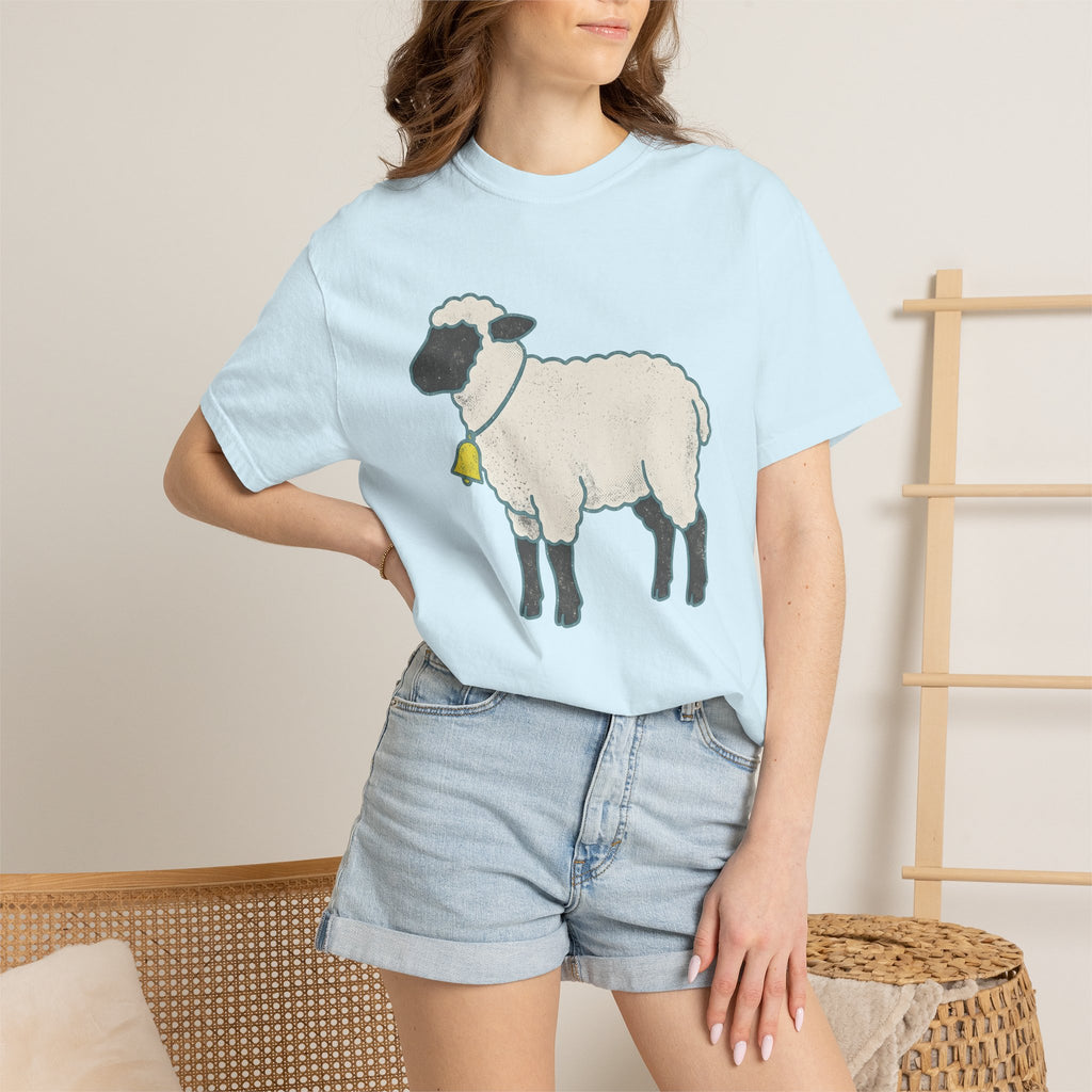 Lamb Shirt Easter Critter Gift Women Line Art Tee Sheep T-Shirt Spring Fan Illustration Graphic Tshirt Cartoon Bell Charm Tshirt