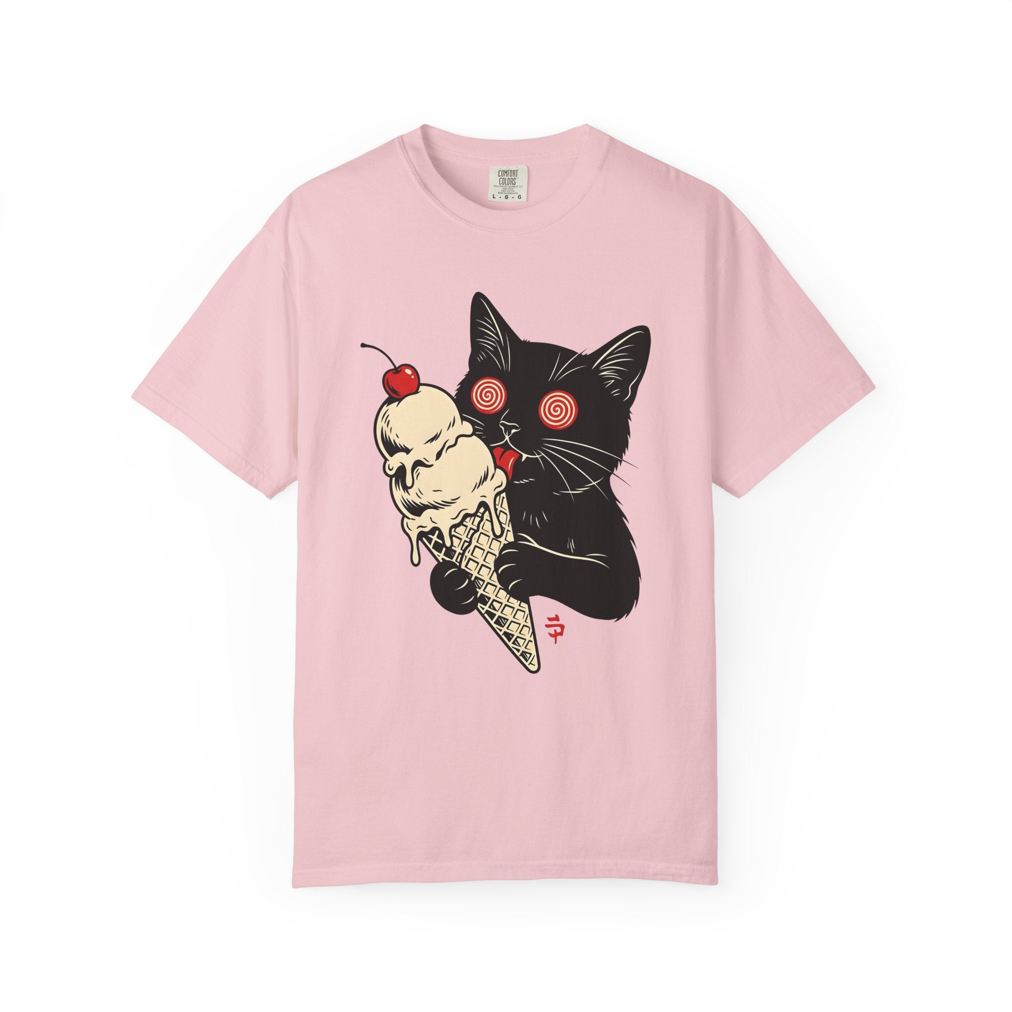 Black Cat Shirt Cat Food Gift Women Bold Graphic Tee Kitty T-Shirt Cat Fan Graphic Design Illustration Retro Ice Cream Cone Tshirt