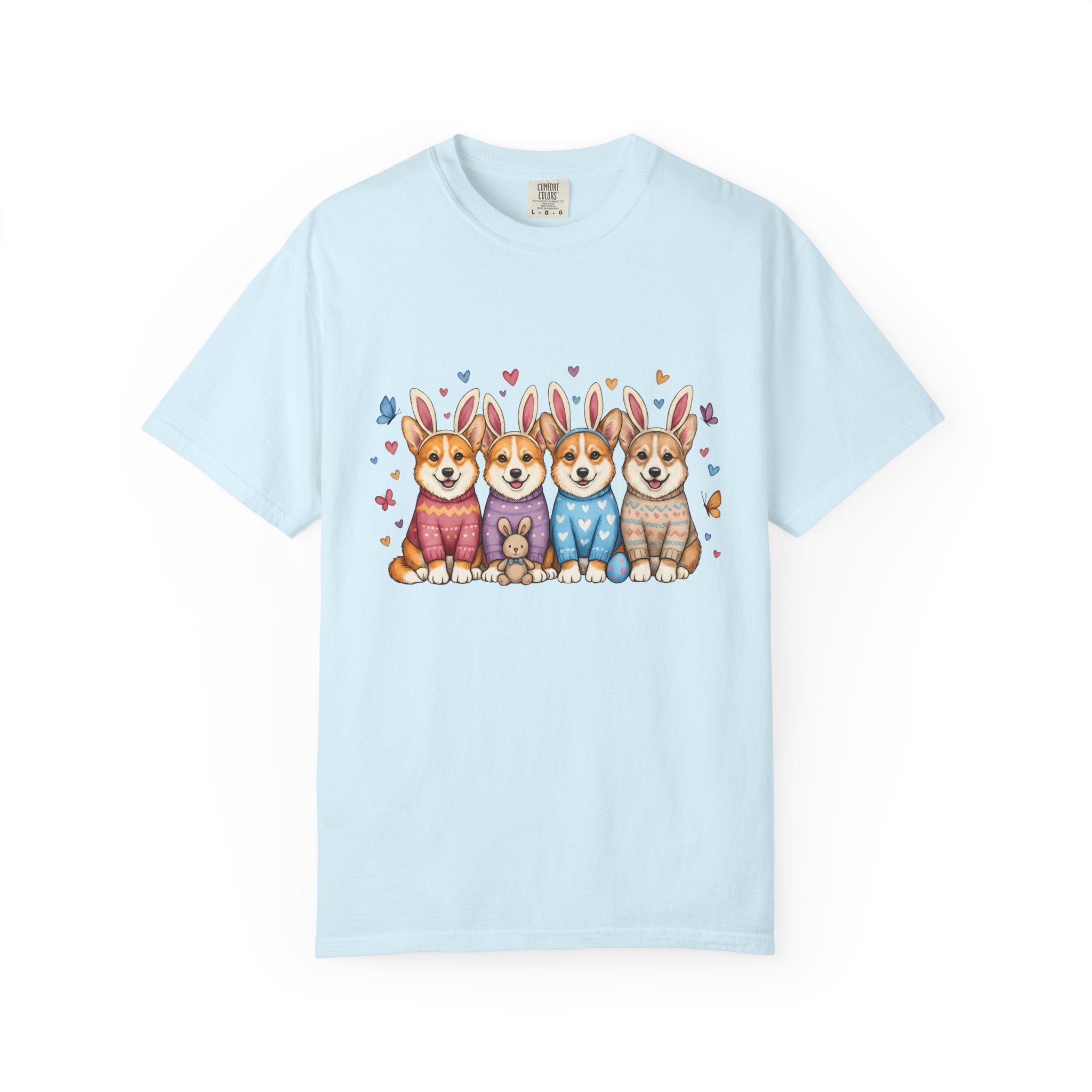 Corgi Puppies Shirt Easter Pets Gift Women Adorable Tee Puppy T-Shirt Easter Fan Cute Tshirt Animal Graphic Sketch Bunny Hat Tshirt