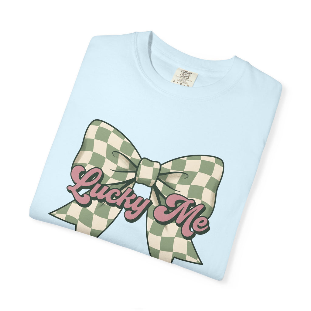 Tartan Bow Shirt St Patrick's Day Event Gift Women Line Art Tee Ribbon T-Shirt St Patricks Fan Drawing Design Illustrative Light Tones