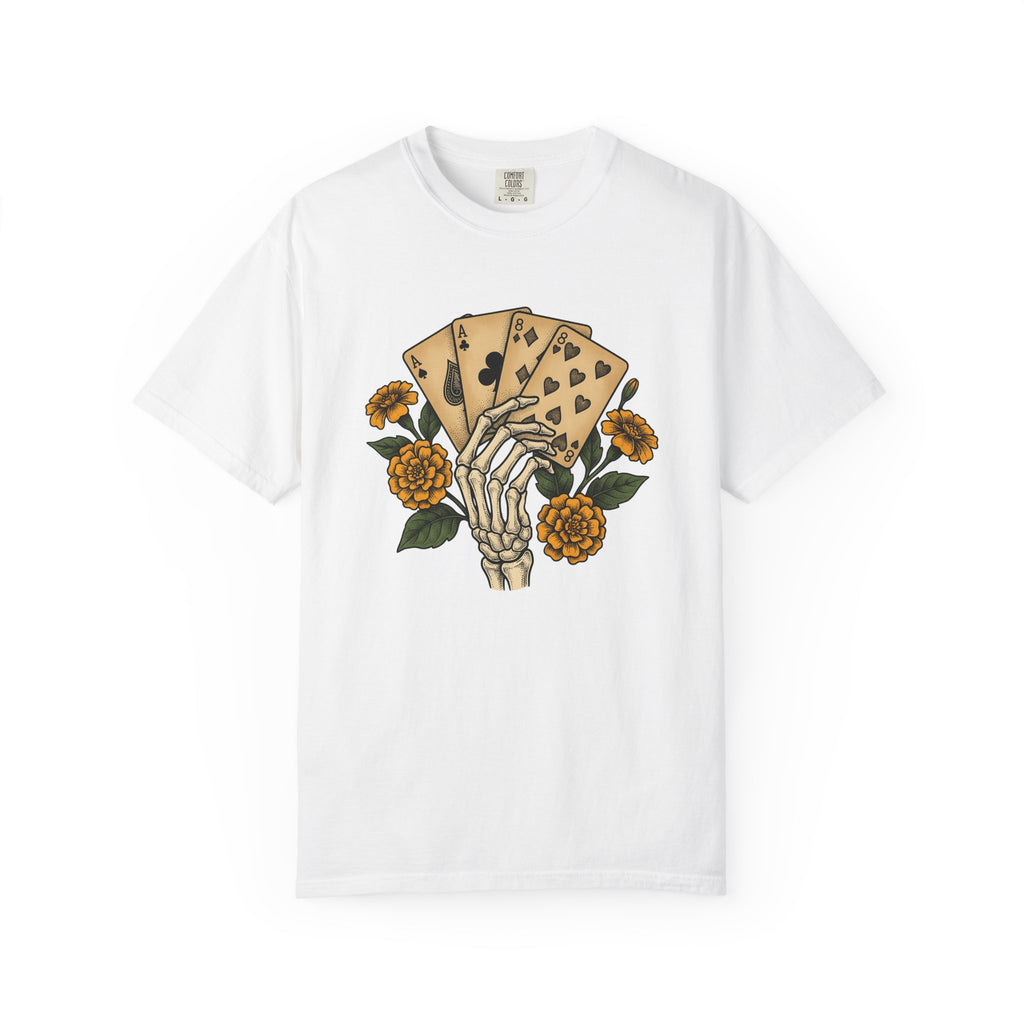Bony Hand Playing Cards Shirt Boho Chic Occult Gift Women Line Art Tee Poker Hand T-Shirt Bohemian Fan Illustrative Tshirt Mystical Graphic