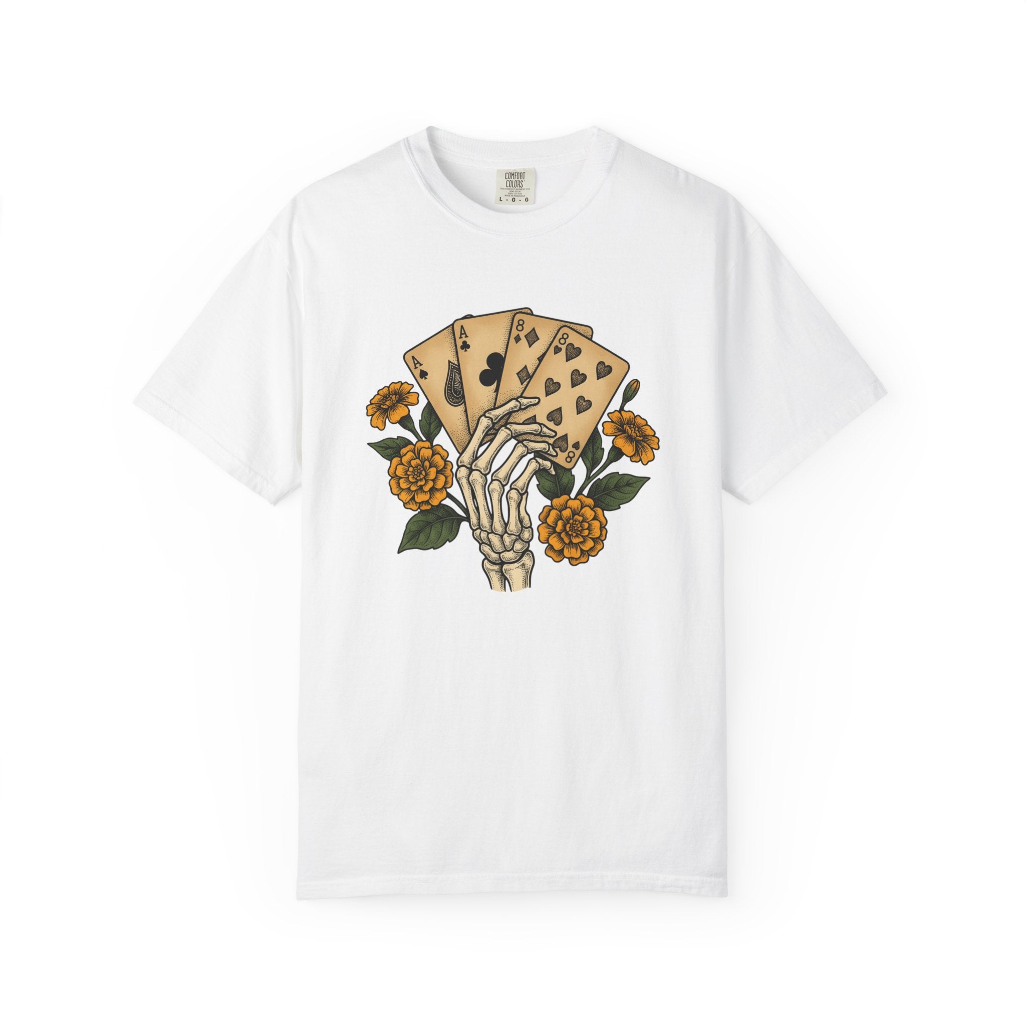 Bony Hand Playing Cards Shirt Boho Chic Occult Gift Women Line Art Tee Poker Hand T-Shirt Bohemian Fan Illustrative Tshirt Mystical Graphic
