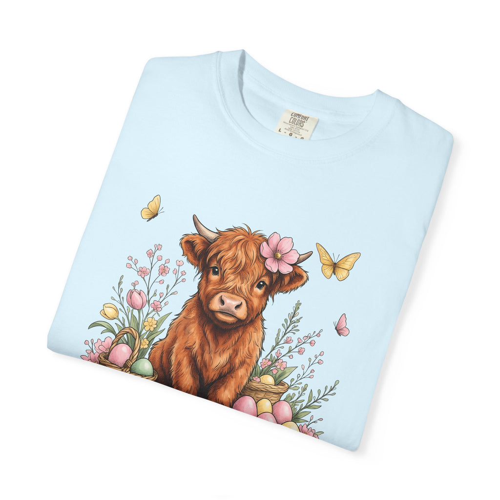 Highland Cattle Shirt Easter Rustic Gift Women Line Art Tee Cow T-Shirt Spring Fan Illustrated Tshirt Country Graphic Hand Drawn Decorative