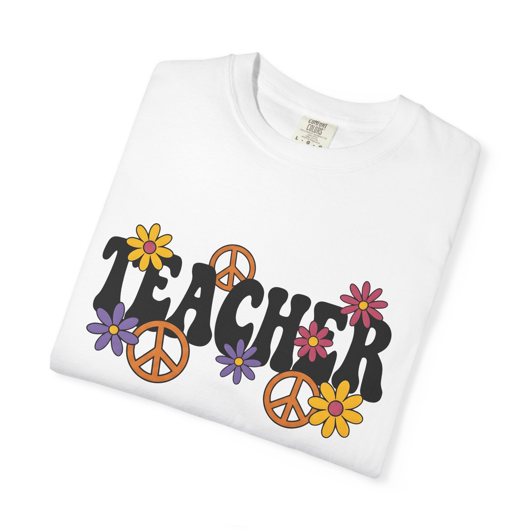 Peace Sign Flowers Shirt Teacher Hippie Gift Women Groovy Tee Flower Arrangement T-Shirt Educator Enthusiast Psychedelic Tshirt Bohemian