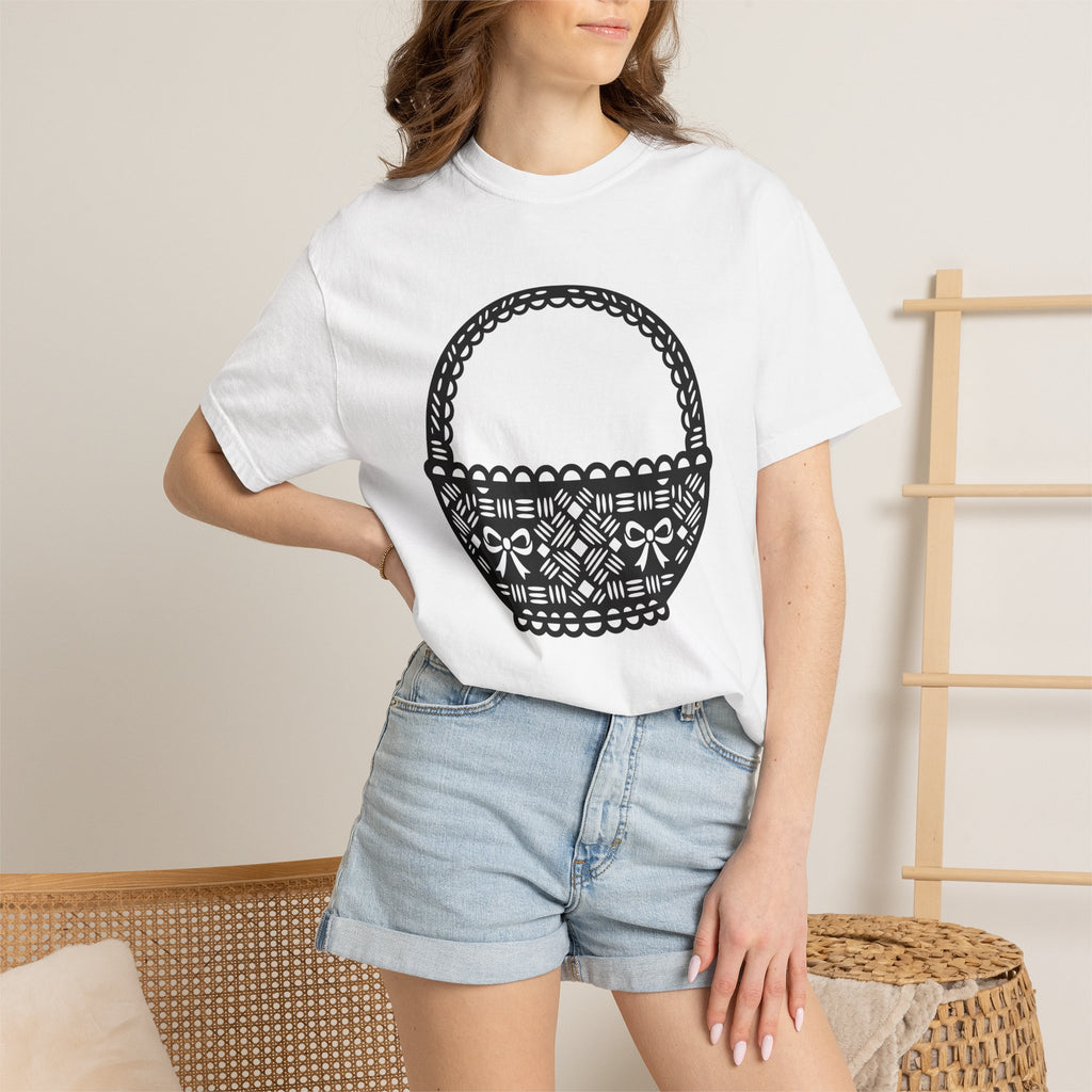 Wicker Basket Shirt Easter Celebration Gift Women Outline Tee Basket T-Shirt Easter Fan Wickerwork Graphic Modern Ribbon Tshirt