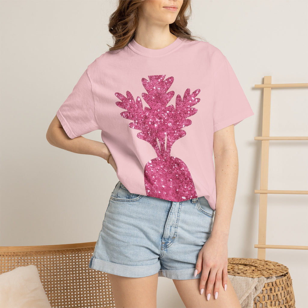 Shiny Carrot Shirt Easter Flowers Gift Women Glitter Tee Carrot T-Shirt Bunny Fan Orange Tshirt Floral Graphic Simple Rose Design Tshirt