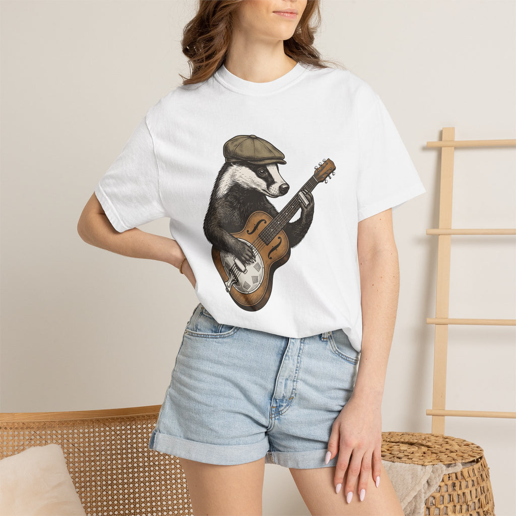 Badger Guitar Shirt Animals Melody Gift Women Antique Tee Guitar T-Shirt Wildlife Fan Vintage Tshirt Music Graphic Pen And Ink Beanie Tshirt