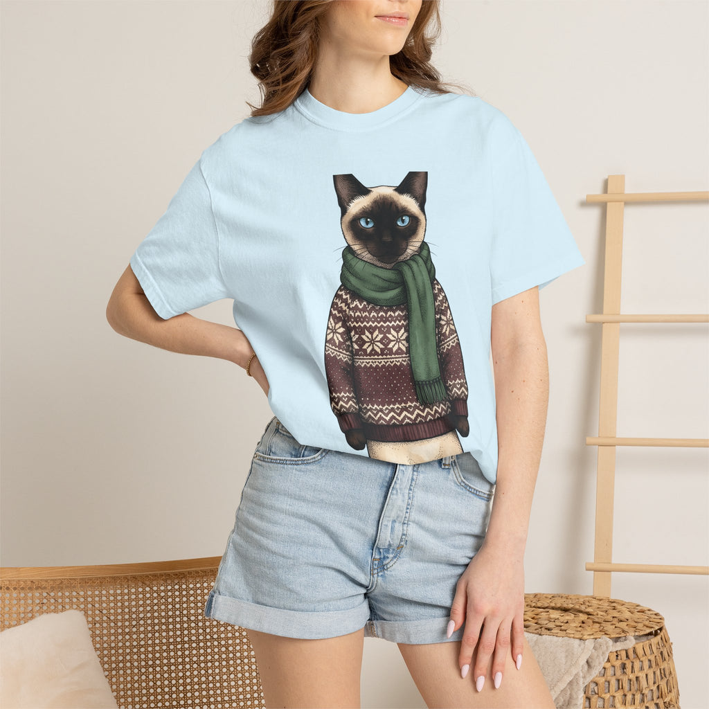 Siamese Kitten Shirt Cat Clothing Gift Women Sketch Tee Kitten T-Shirt Cat Fan Drawing Design Retro Pullover Tshirt