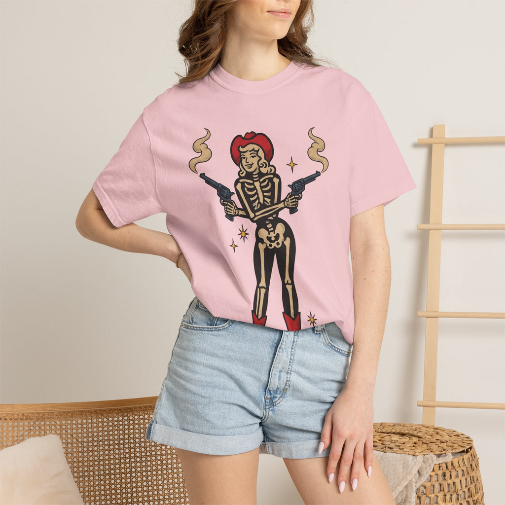 Skull Cowgirl Shirt Cowgirl Fall Gift Women Illustrative Tattoo Tee Sugar Skull T-Shirt Rodeo Fan Tattooed Tshirt Autumn Graphic Old School