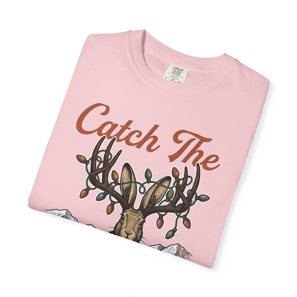 Antler Rabbit Graphic Shirt Christmas Fauna Gift Women Retro Tee Hare T-Shirt Xmas Fan Vintage Tshirt Wildlife Graphic Doodle String Lights