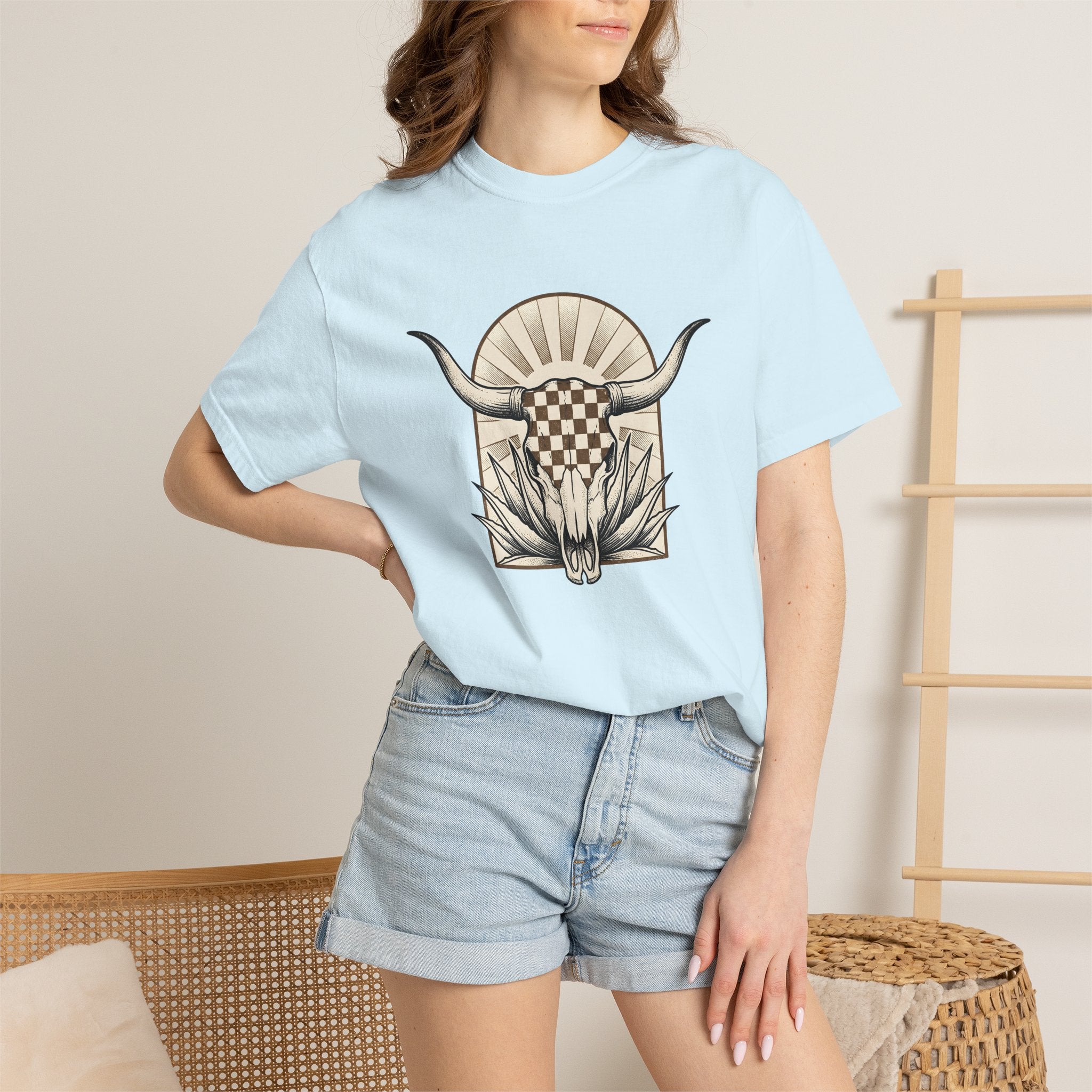 Bull Skull Shirt Cowgirl Gypsy Gift Women Country Tee Skull T-Shirt Cowboy Fan Rustic Tshirt Bohemian Graphic Rough Cactus Tshirt