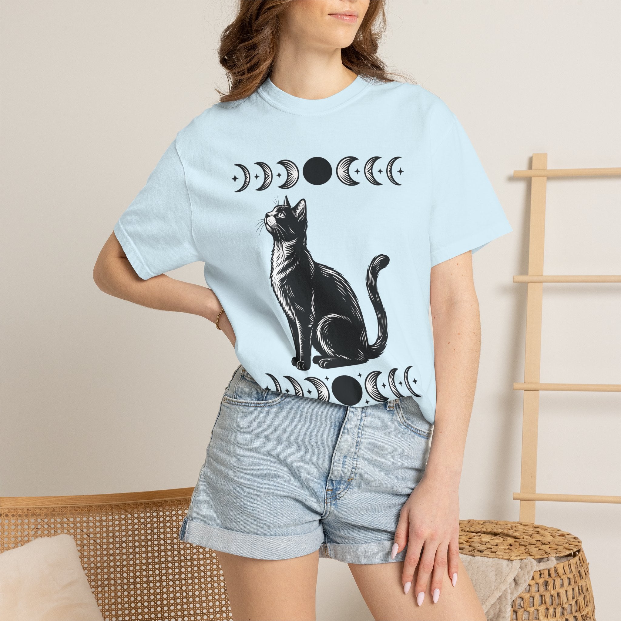 Ebony Cat Shirt Cat Wizardry Gift Women Tribal Tee Black Cat T-Shirt Cat Fan Tribal Tshirt Magic Graphic Antique Moon Cycle Tshirt