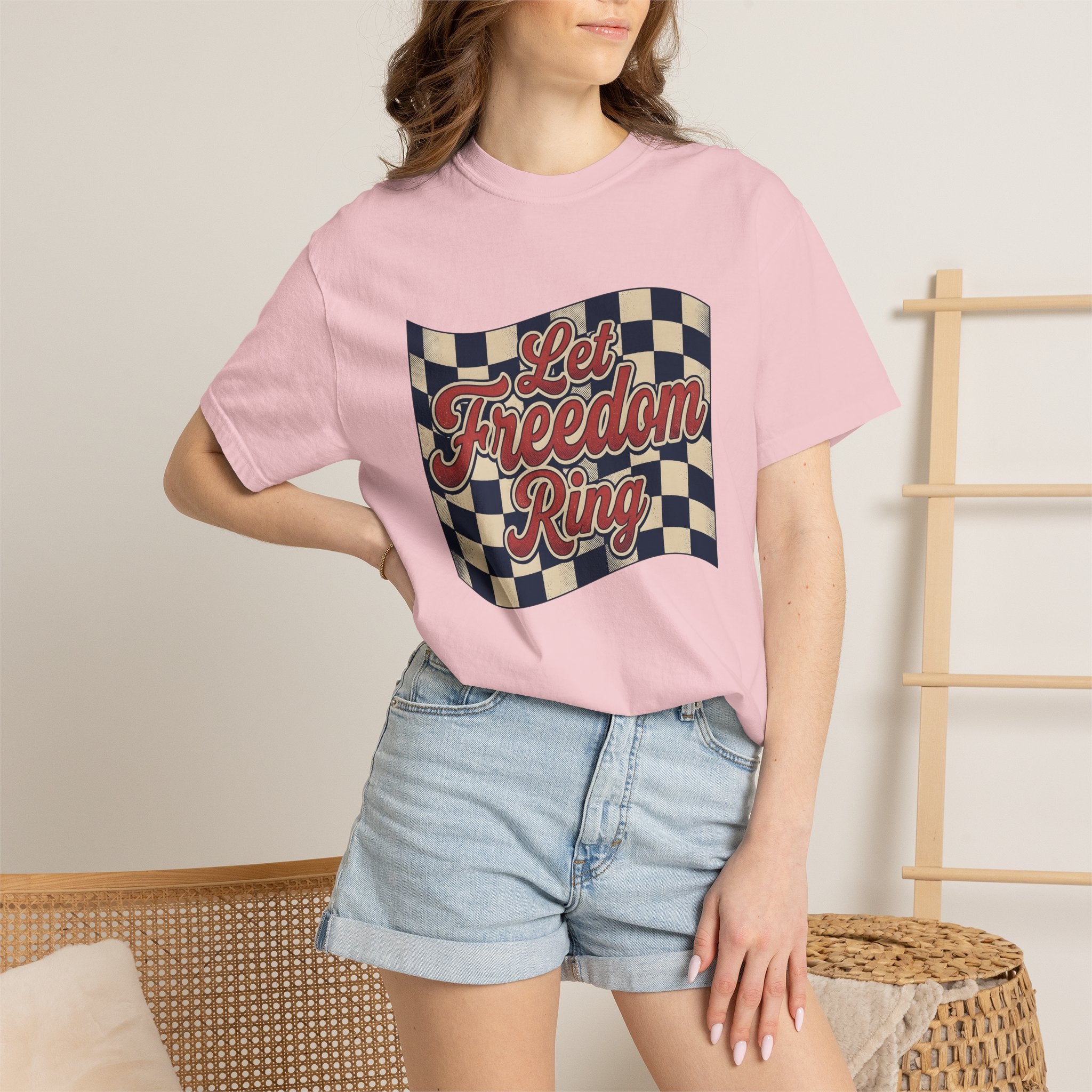 Flag Checkered Shirt America Independence Gift Women Throwback Tee Checkered Flag T-Shirt American Fan Patriotic Tshirt Freedom Graphic