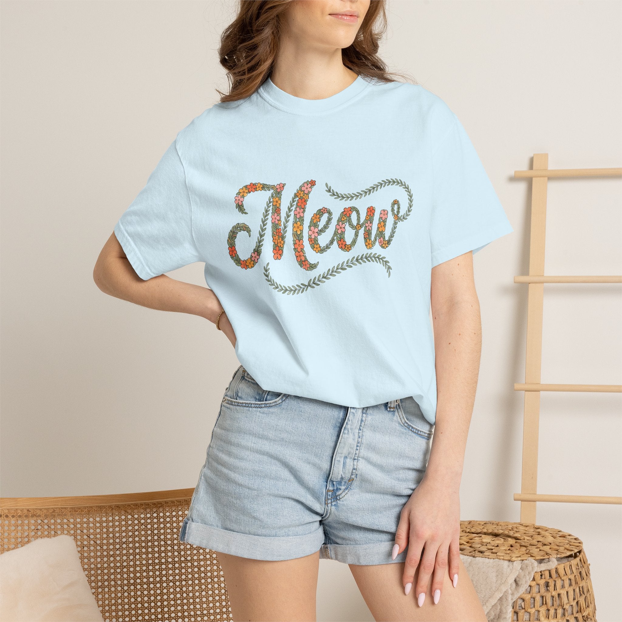 Flower Lettering Shirt Cat Blossoms Gift Women Sketch Tee Typography T-Shirt Cat Lady Feline Fan Hand Drawn Tshirt Floral Graphic Retro