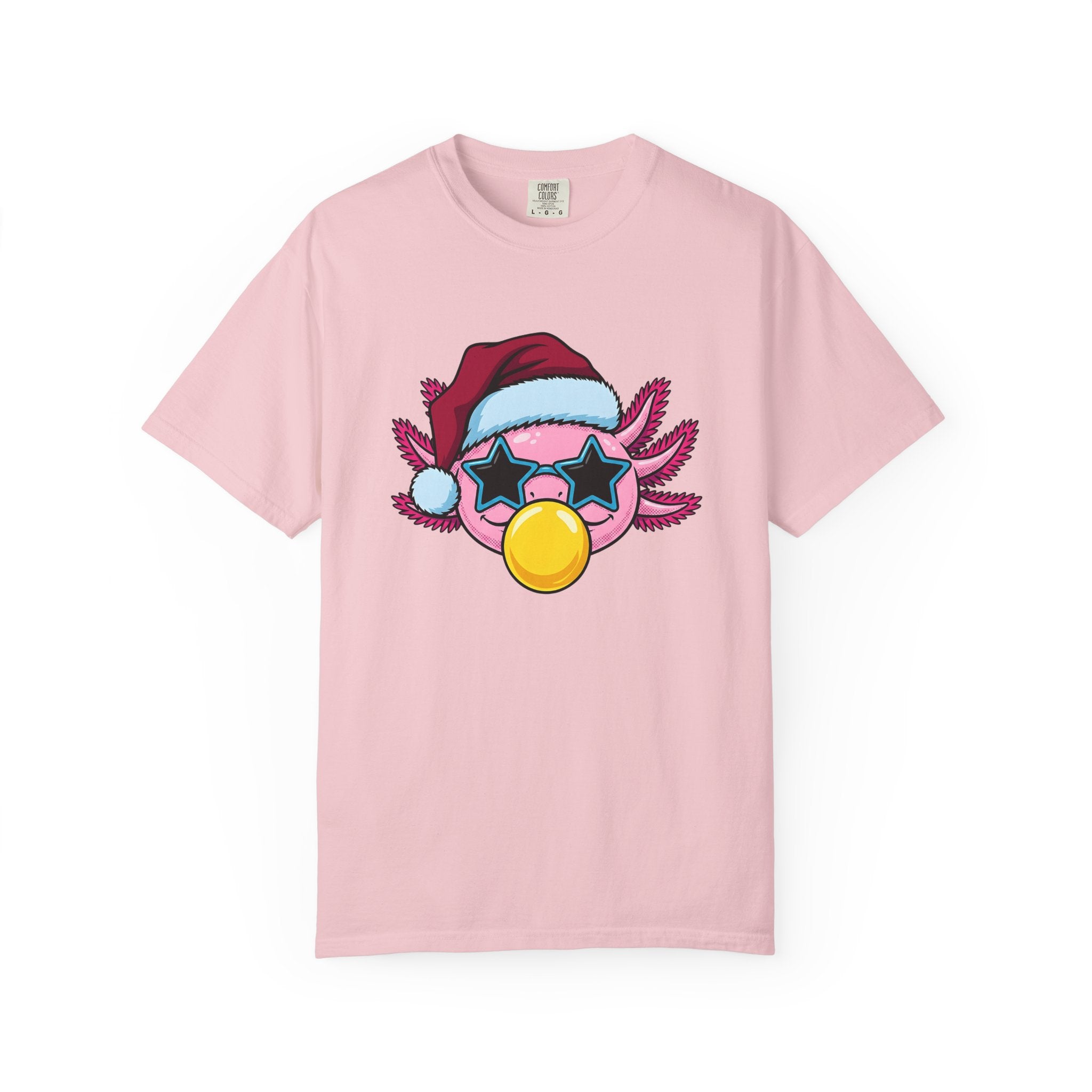 Axolotl Santa Hat Shirt Christmas Animal Gift Women Cartoon Tee Mexican Salamander T-Shirt Xmas Fan Salamander Graphic Tshirt Kawaii Star
