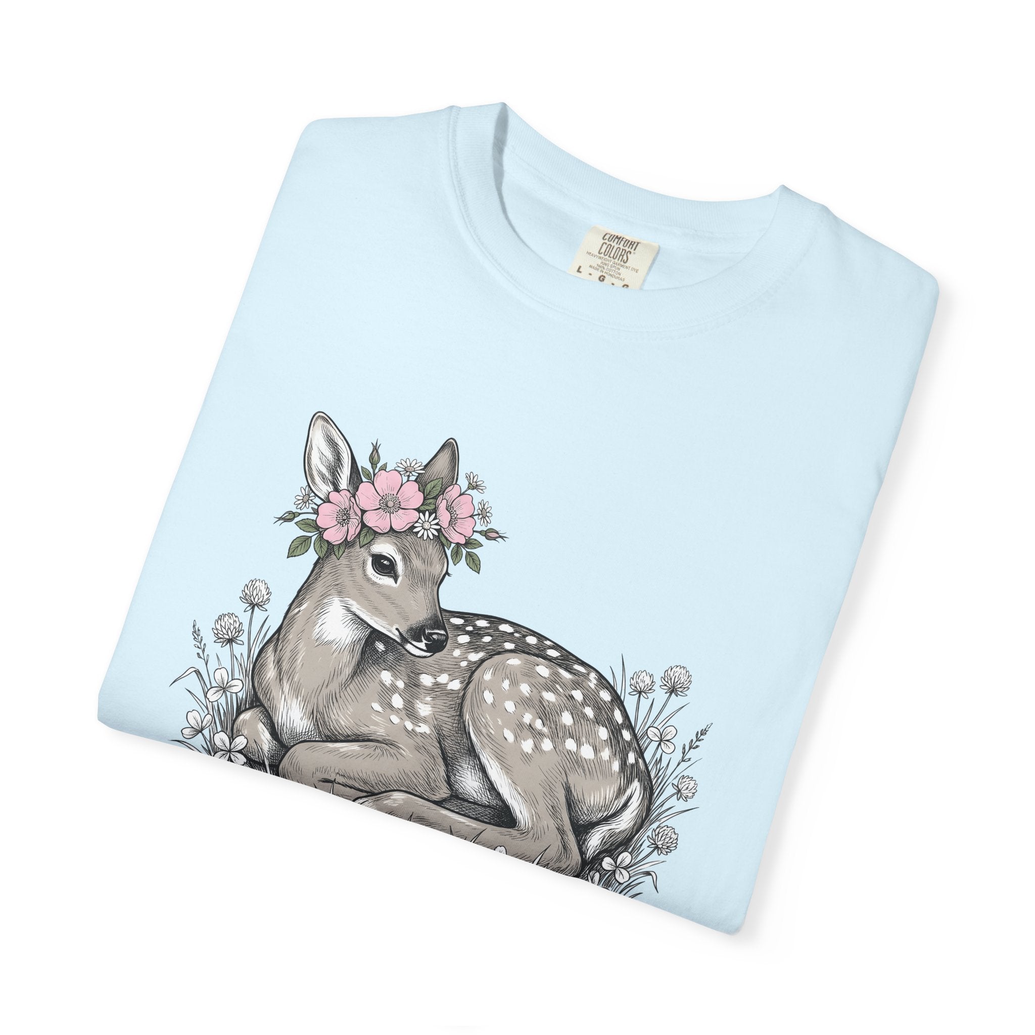 Fawn Floral Shirt Easter Woodland Gift Women Boho Tee Deer T-Shirt Easter Fan Hippie Tshirt Forest Graphic Vintage Flower Crown Tshirt