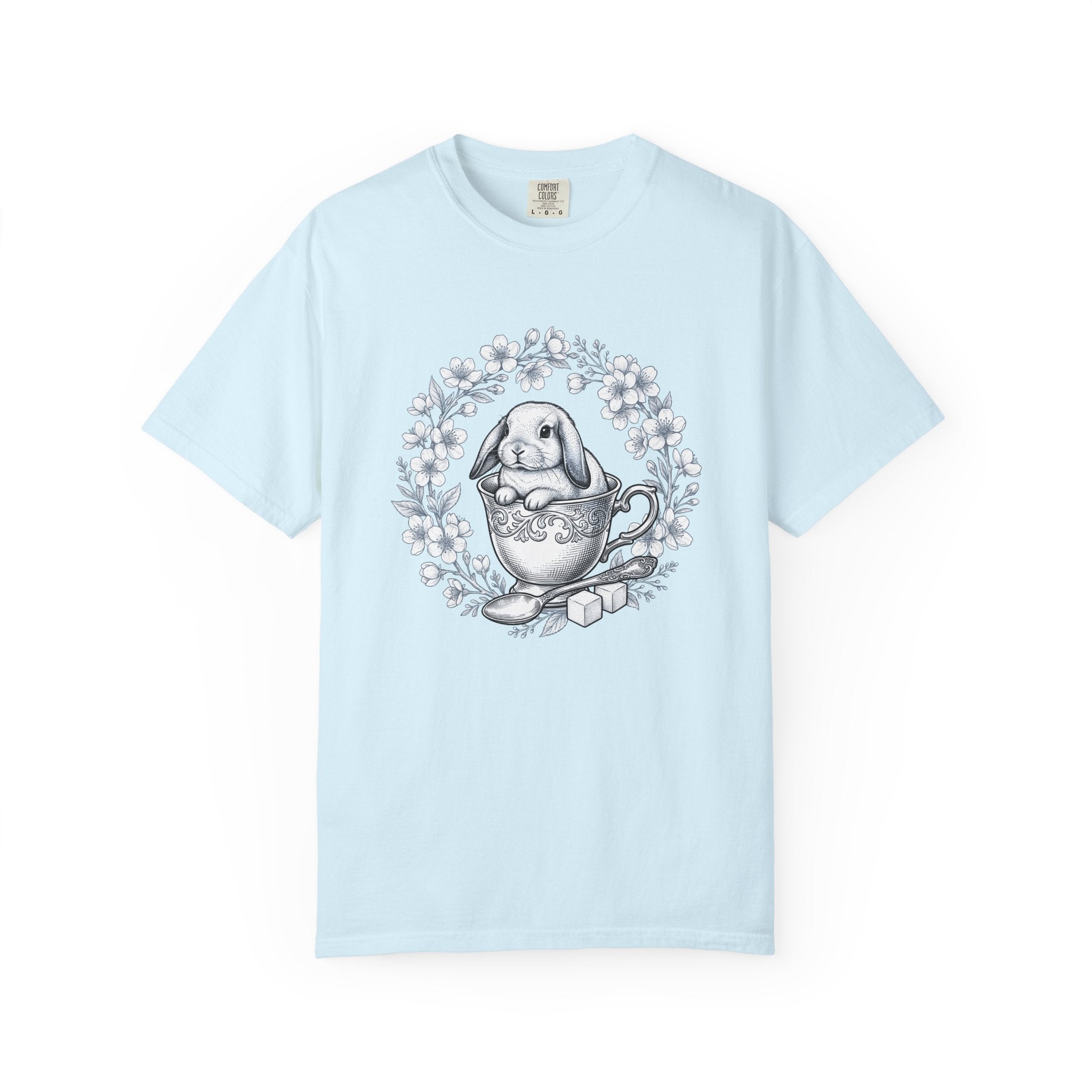 Bunny Teacup Shirt Easter Animal Gift Women Vintage Tee Rabbit T-Shirt Easter Fan Bunny Tshirt Retro Tshirt Creature Graphic Hand Drawn