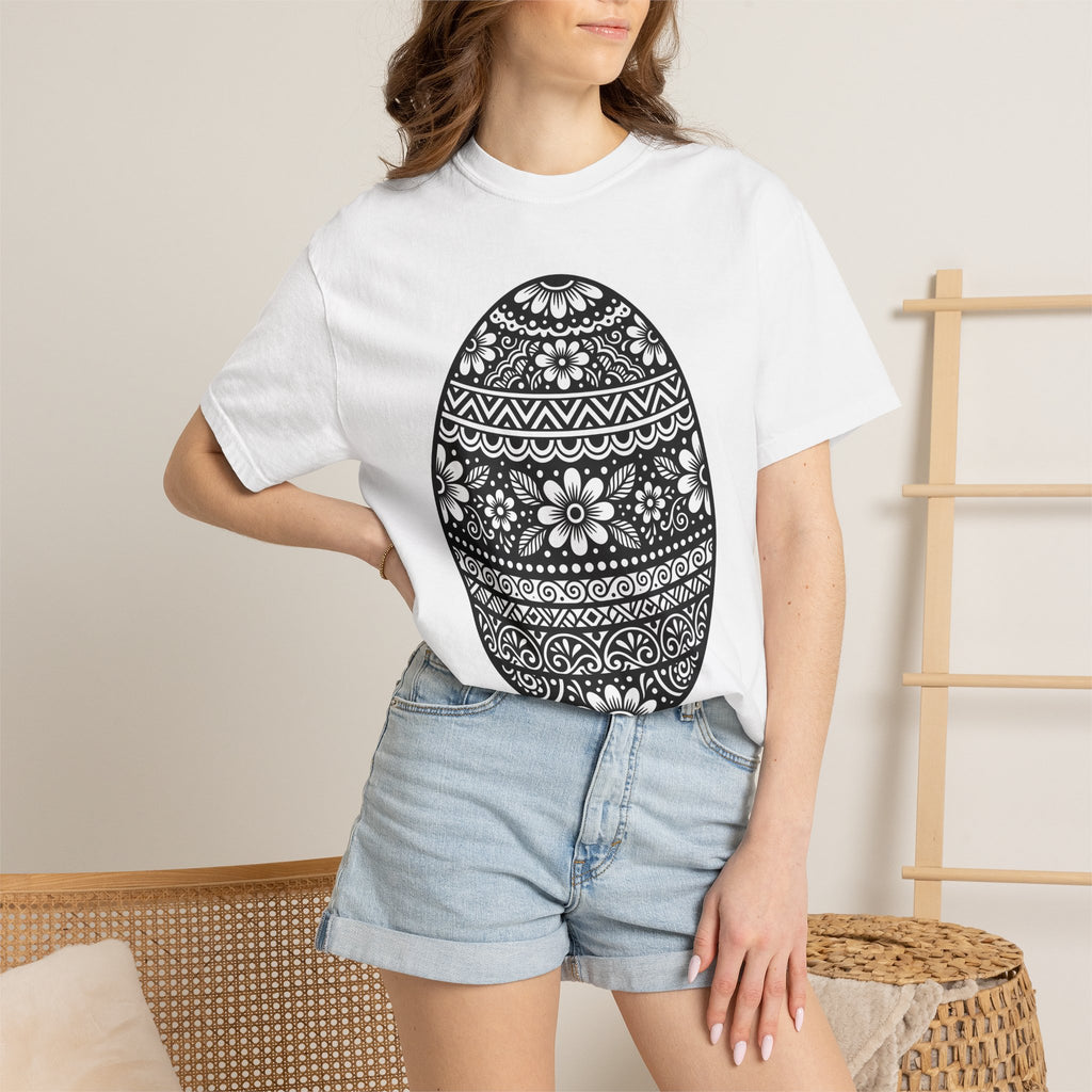 Floral Egg Shirt Easter Spring Gift Women Boho Tee Easter Egg T-Shirt Easter Fan Bohemian Tshirt Seasonal Graphic Folk Art Mandala Tshirt