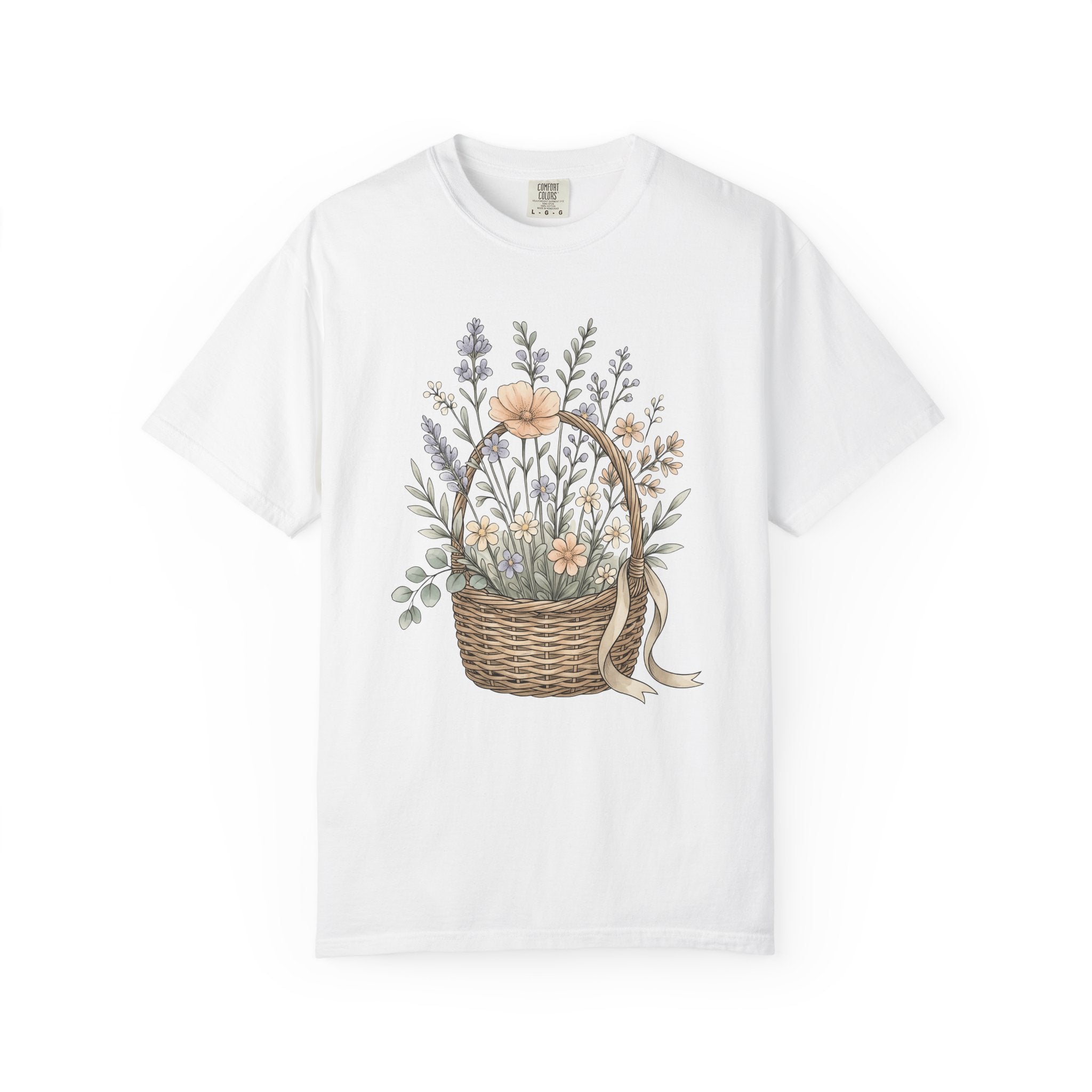 Blossom Basket Shirt Cottagecore Petals Gift Women Line Art Tee Flower Arrangement T-Shirt Rustic Fan Minimalist Tshirt Floral Graphic