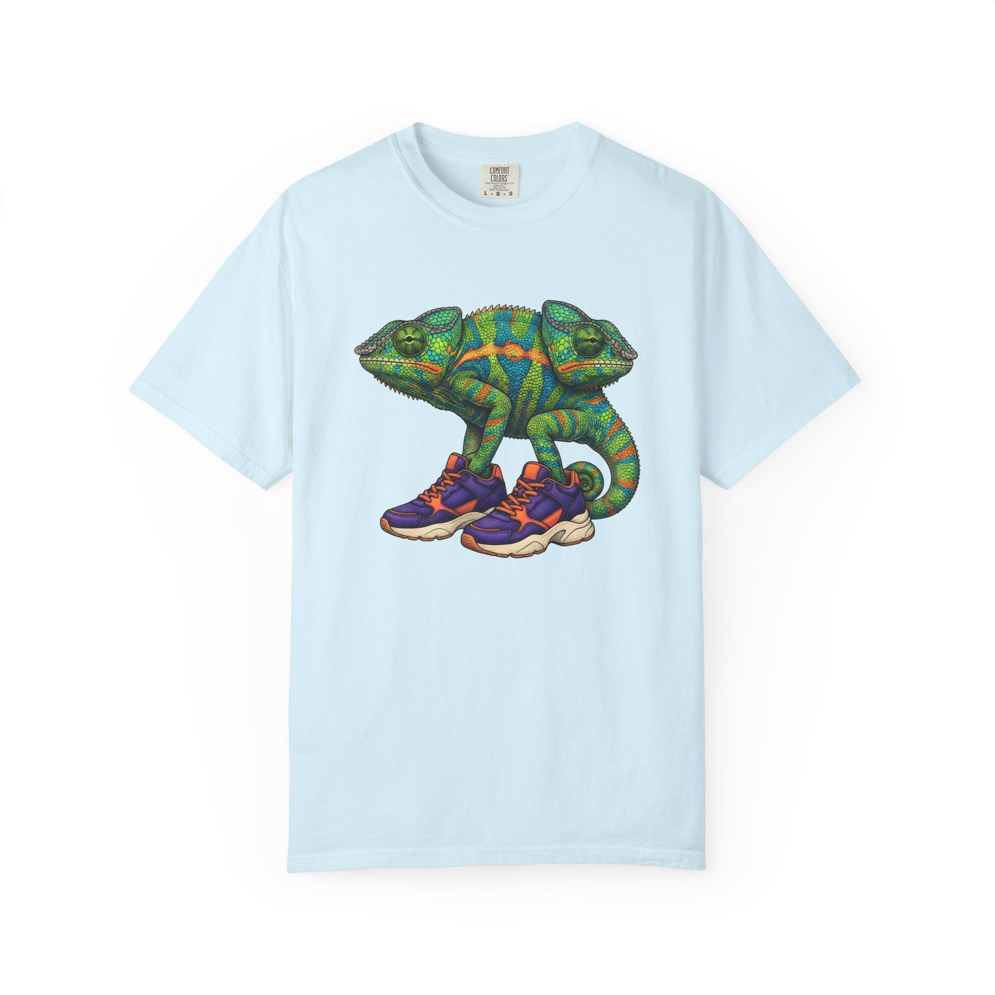 Chameleon Sneakers Shirt Animals Reptile Gift Women Vibrant Graphic Tee Custom Shoes T-Shirt Wildlife Fan Kicks Graphic Reptile Illustration