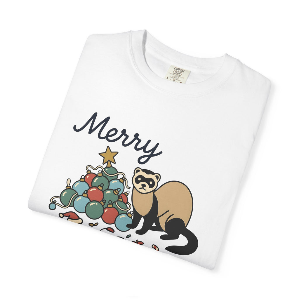 Ferret Illustration Shirt Christmas Pet Gift Women Cute Tee Weasel T-Shirt Xmas Fan Ferret Graphic Cute Tshirt Simple Holiday Baubles Tshirt