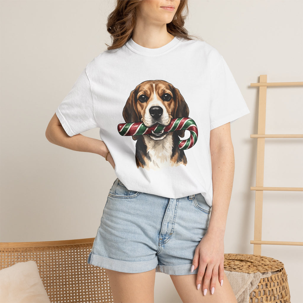 Beagle Dog Shirt Dog Christmas Gift Women Watercolor Tee Hound T-Shirt Dog Fan Watercolour Tshirt Winter Graphic Hand Drawn Candy Cane
