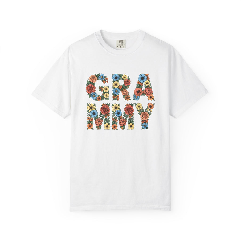 Flower Initials Shirt Grandma Wrap Gift Women Line Art Tee Monogram T-Shirt Nana Enthusiast Illustration Graphic Cartoon Rose Petals Tshirt