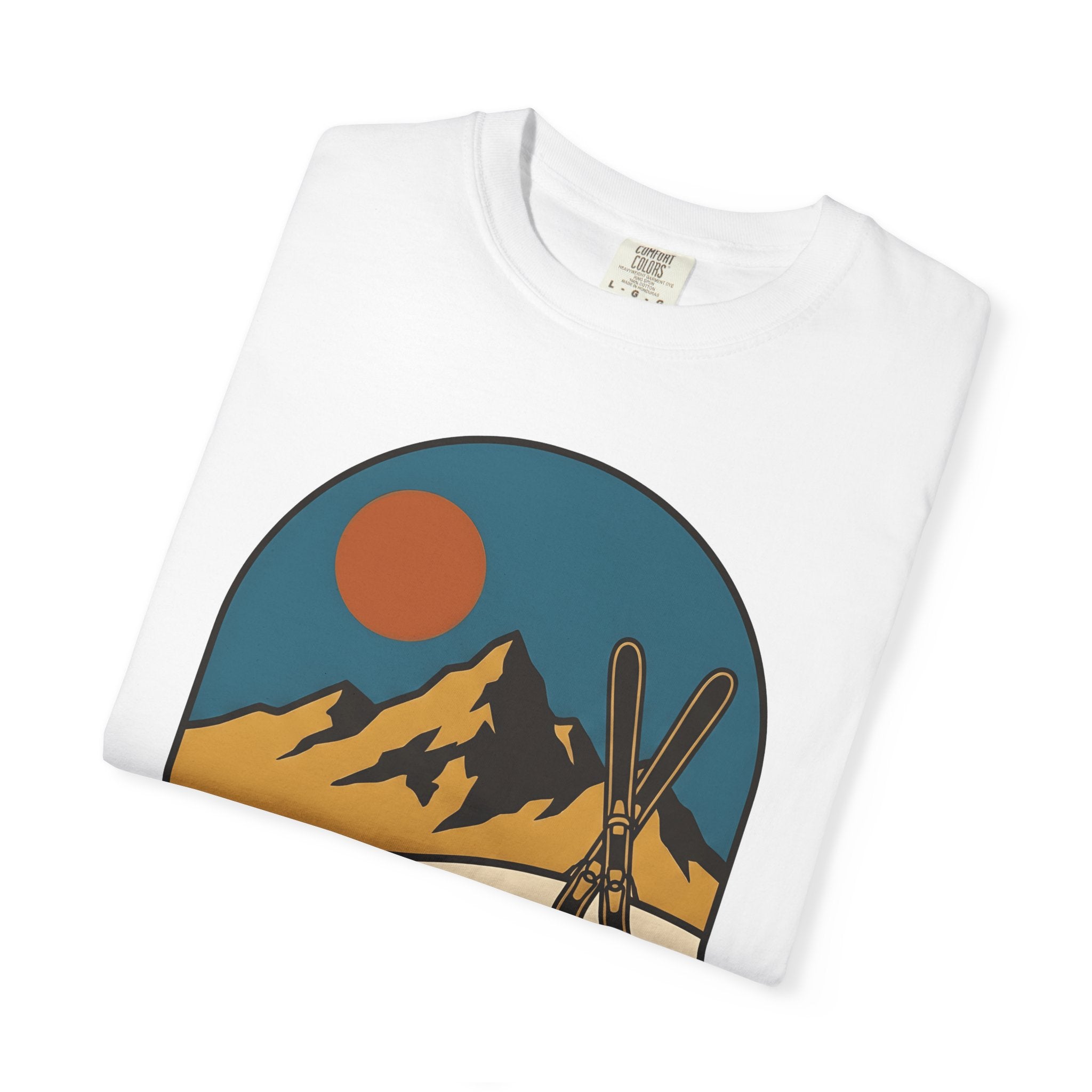 Alpine Skis Shirt Skiing Exploration Gift Women Hand Drawn Tee Skis T-Shirt Skier Fan Illustrated Tshirt Adventure Graphic Sketch Sunshine