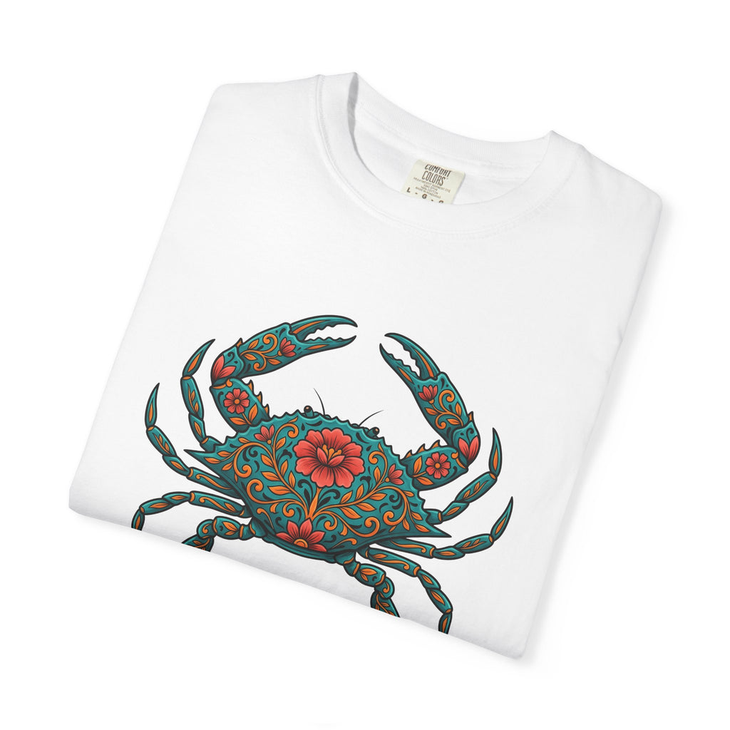 Floral Crab Shirt Animals & Flowers Ocean Gift Women Boho Tee Crab T-Shirt Flower Fan Boho Chic Tshirt Sea Graphic Folk Art Mandala Tshirt