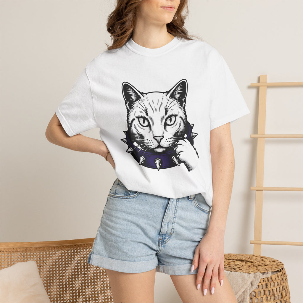 Cat Face Shirt Cat Alternative Gift Women Ink Tee Kitty T-Shirt Feline Fan Tattoo Tshirt Punk Graphic Classic Studded Collar Tshirt