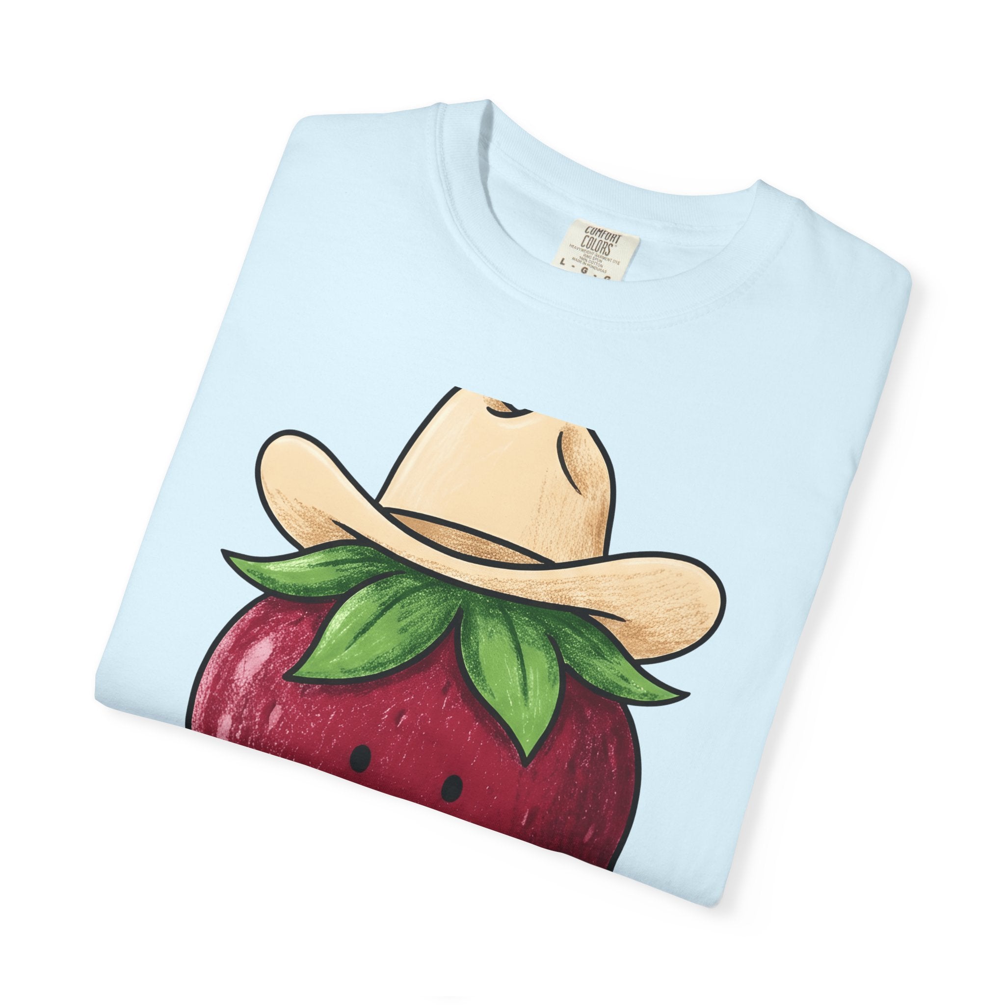 Strawberry Cowboy Shirt Cowgirl Fruit Gift Women Cartoon Tee Cowboy T-Shirt Rodeo Fan Comic Tshirt Berry Illustration Doodle Cowboy Hat