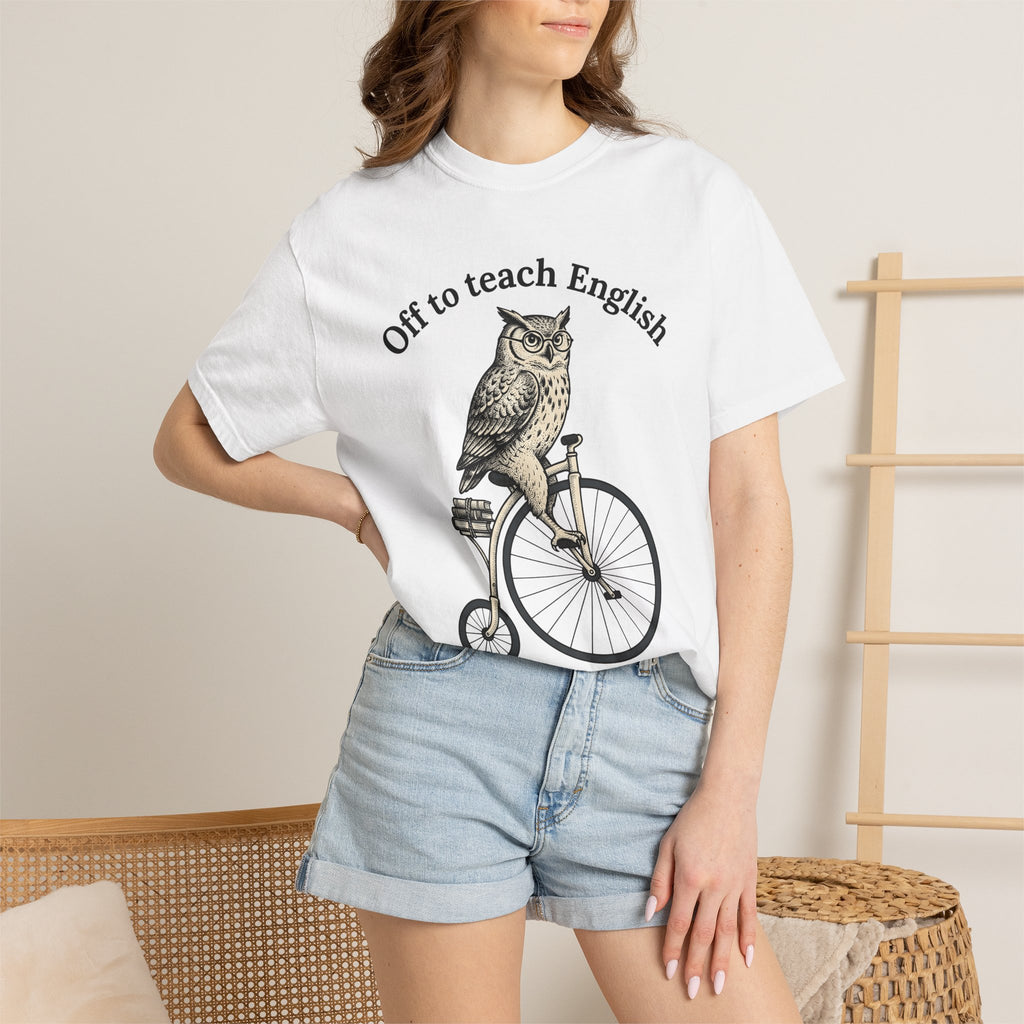 Owl Cycling Shirt Teachers Schooling Gift Women Antique Tee Hoot T-Shirt Educator Enthusiast Vintage Tshirt Classroom Graphic Line Art