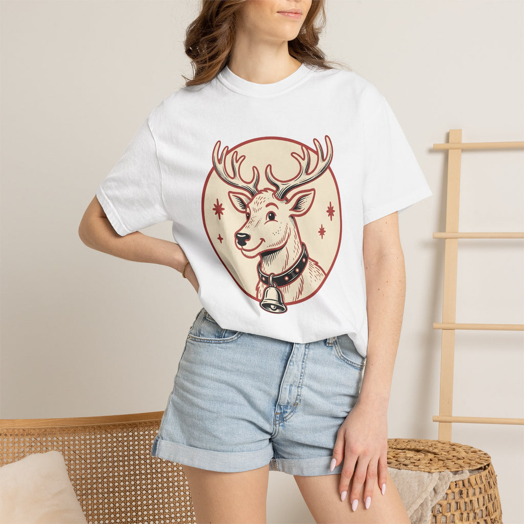 Reindeer Illustration Shirt Christmas Wildlife Gift Women Retro Tee Caribou T-Shirt Xmas Fan Vintage Tshirt Animal Graphic Sketch Jingle