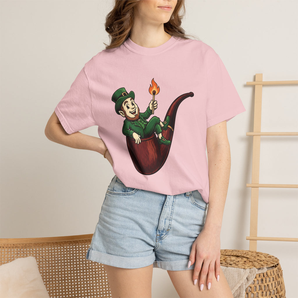 Leprechaun Pipe Shirt St Patrick's Day Irish Gift Women Cartoon Tee Smoking Pipe T-Shirt Shamrock Fan Cartoonish Tshirt Celtic Graphic