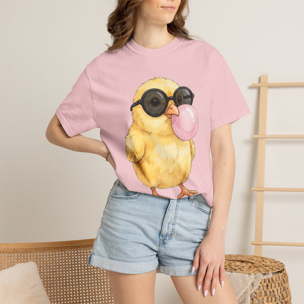 Baby Chick Glasses Shirt Easter Wildlife Gift Women Kawaii Tee Chick T-Shirt Easter Fan Chickadee Graphic Tshirt Brushstroke Chewing Gum