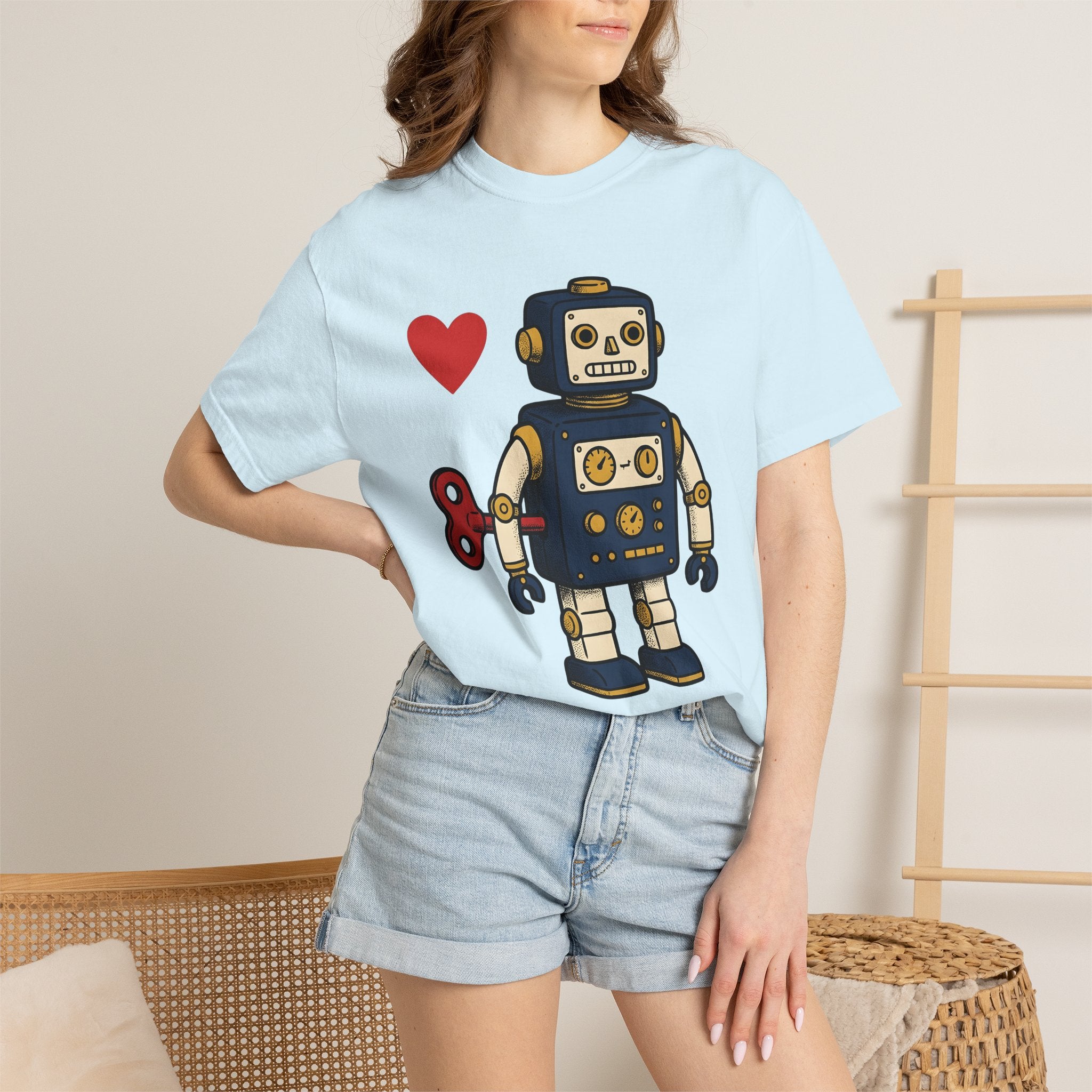 Android Heart Shirt Valentine's Day Old-School Gift Women Animated Tee Robot Heart T-Shirt Valentine Fan Cartoony Tshirt Retro Graphic