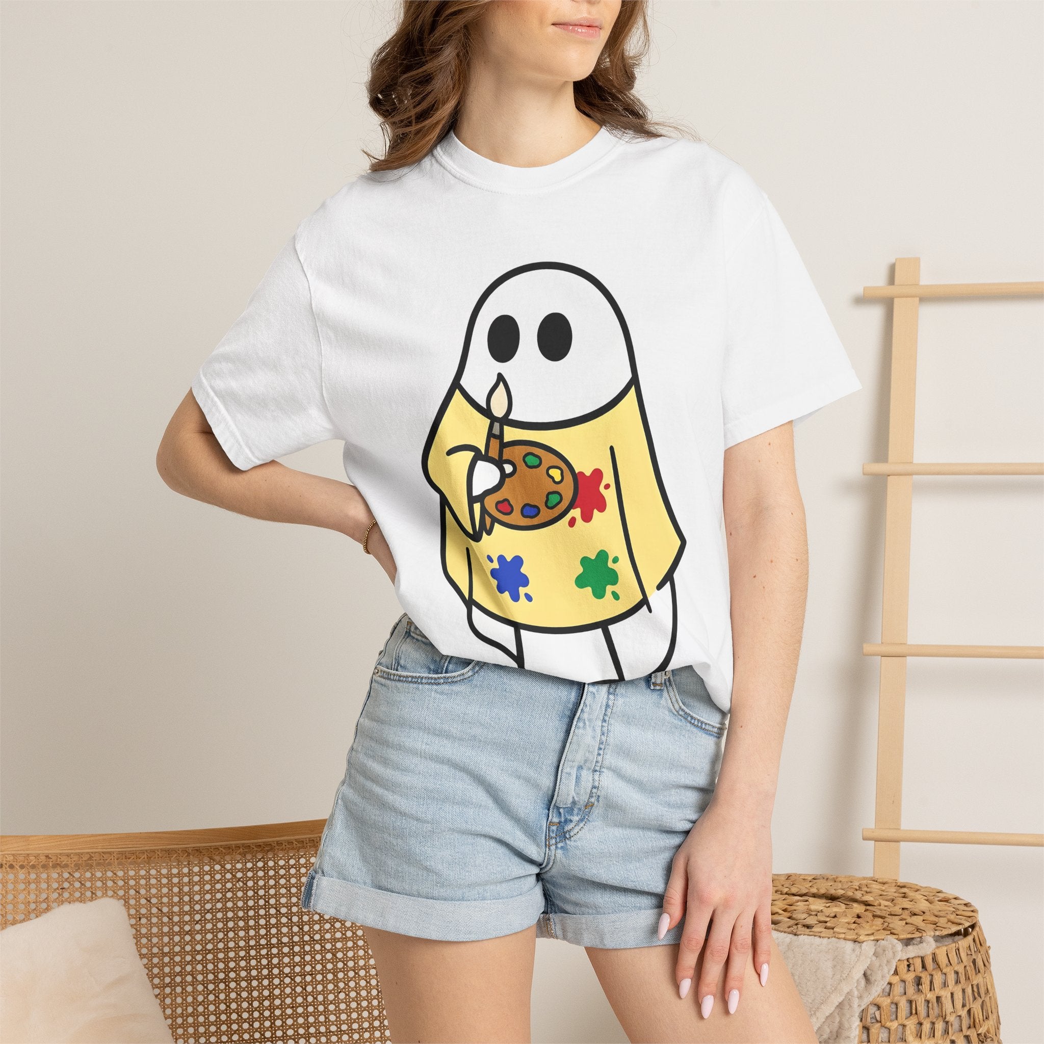 Apparition Artist Shirt Teacher Autumn Gift Women Playful Tee Ghost Artist T-Shirt Educator Enthusiast Whimsical Tshirt Fall Illustration