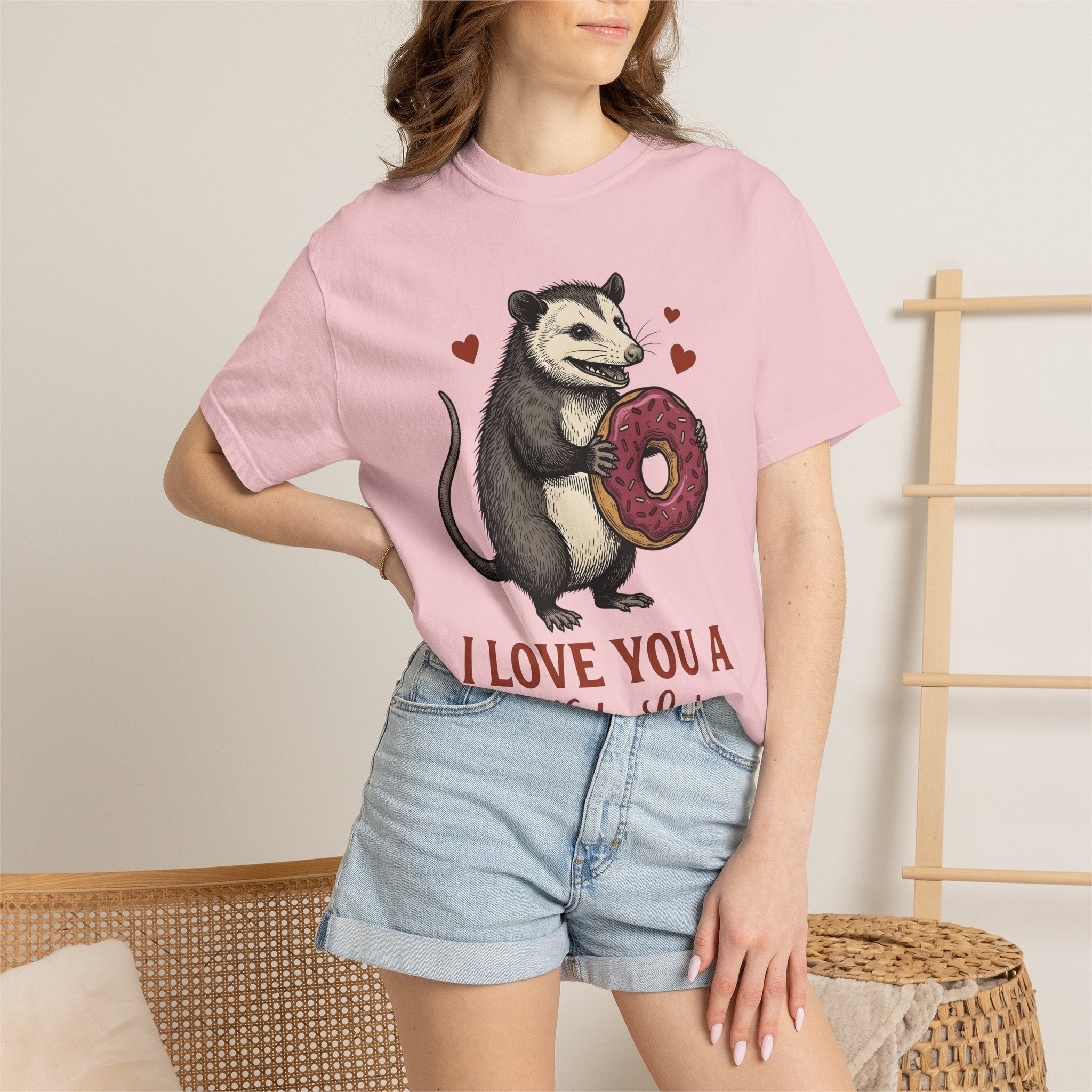 Opossum Doughnut Shirt St. Valentine's Day Fauna Gift Women Animation Tee Donut T-Shirt Valentine Fan Cartoony Tshirt Wildlife Graphic