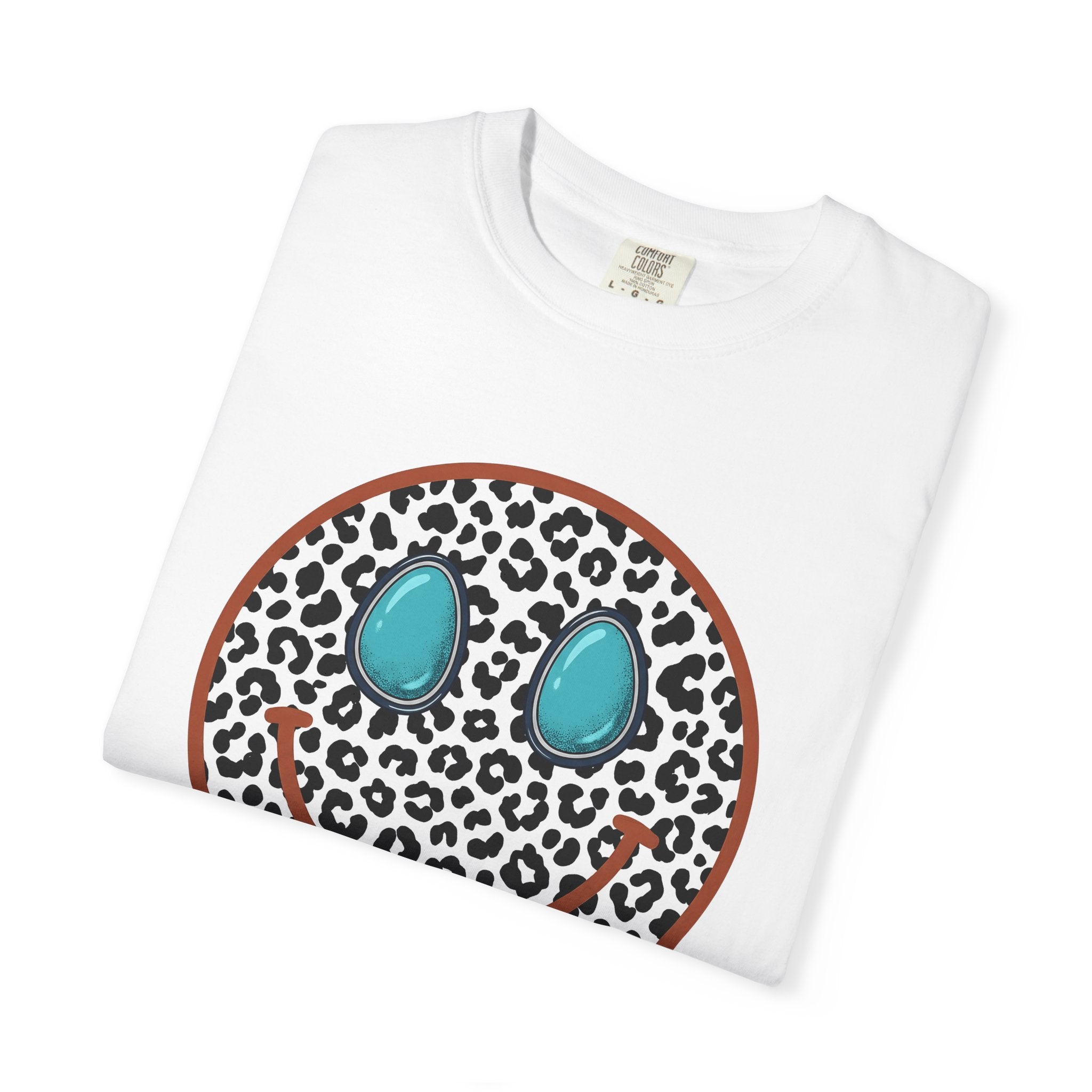 Leopard Print Smiley Face Shirt Animal Print Boho Gift Women Trendy Tee Smiley T-Shirt Print Fan Fashionable Tshirt Hippie Graphic Retro