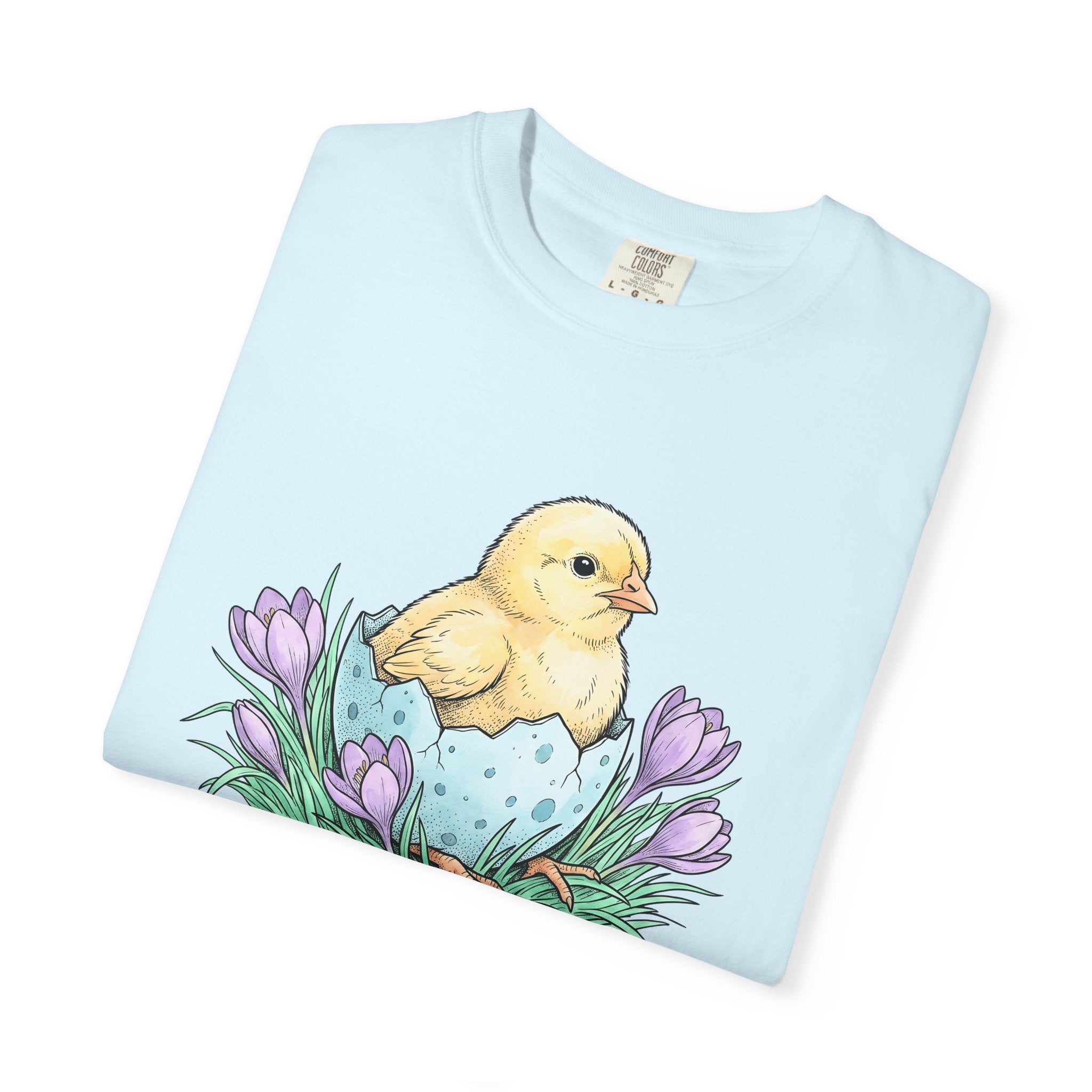Chick Bird Shirt Easter Creature Gift Women Line Art Tee Hen T-Shirt Easter Fan Minimalist Tshirt Animal Graphic Cartoon Flower Bouquet