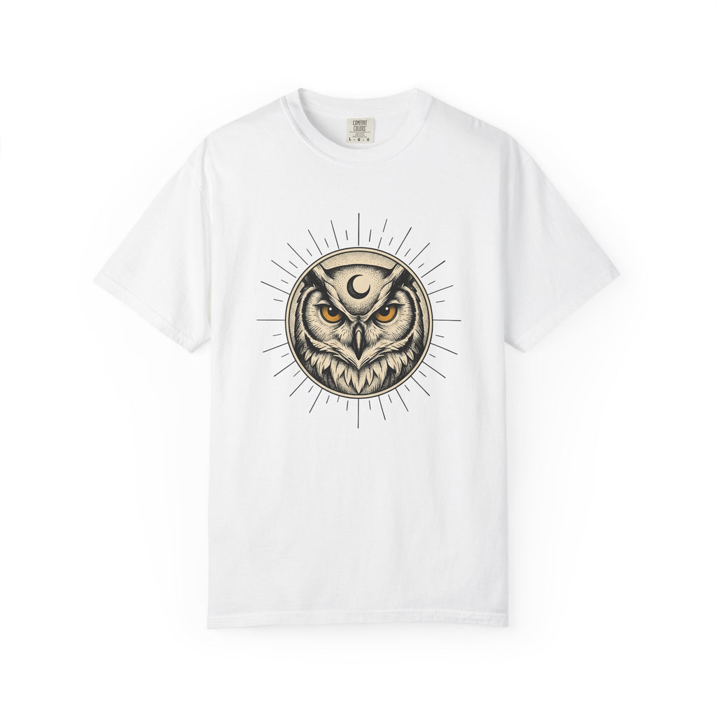 Owl Night Shirt Boho Chic Wildlife Gift Women Magical Tee Owl T-Shirt Bohemian Fan Mystical Tshirt Animal Graphic Retro Rays Tshirt