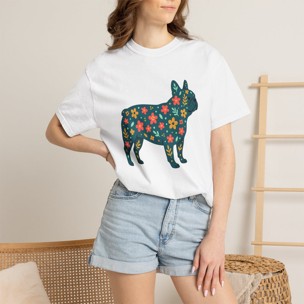 French Bulldog Shirt Dog Companion Gift Women Natural Tee Bulldog T-Shirt Dog Fan Puppy Graphic Tshirt Sleek Petals Tshirt