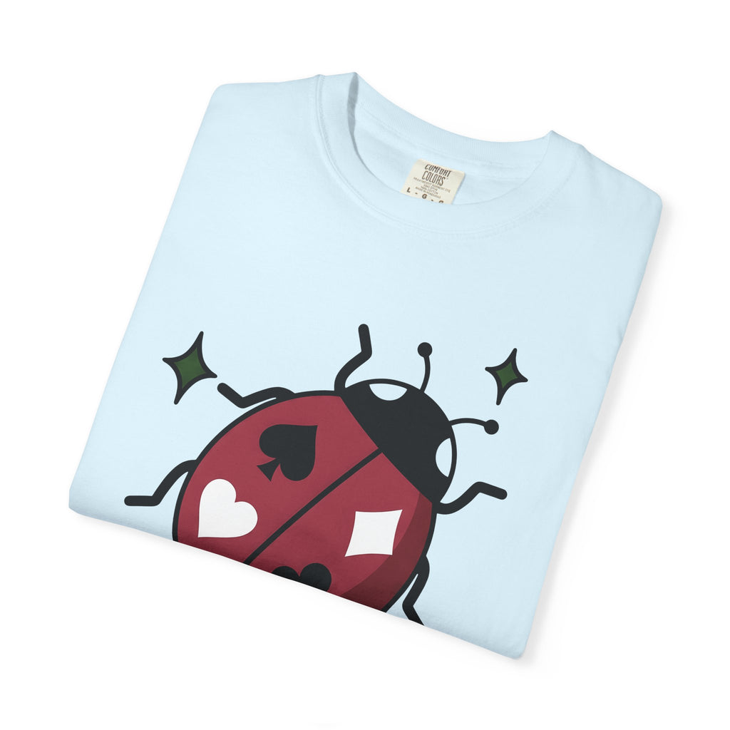 Ladybug Art Shirt Lucky Cards Gift Women Caricature Tee Ladybird T-Shirt Fortune Fan Cartoon Tshirt Playing Card Graphic Sleek Playing Card